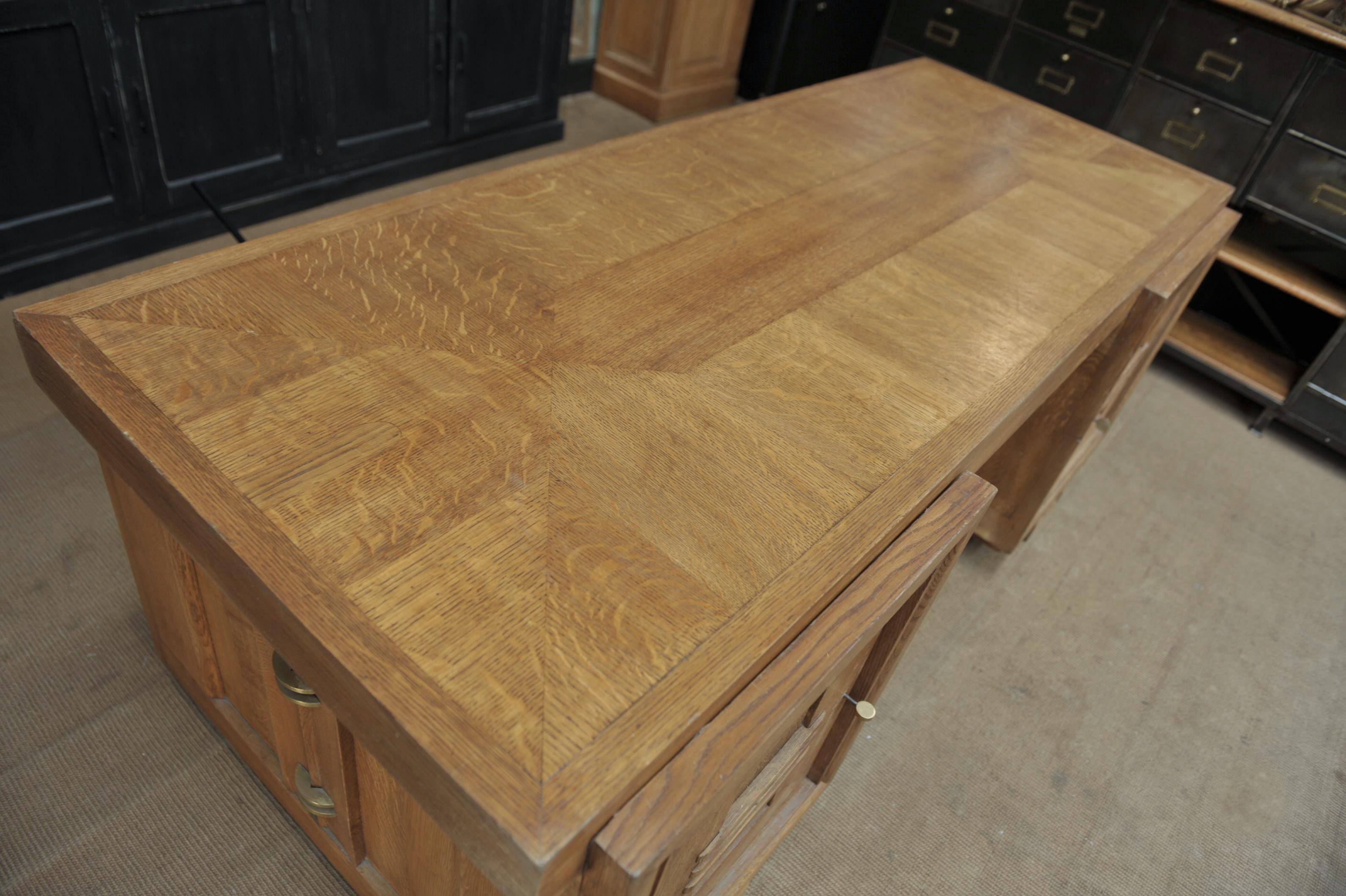 Rare Double Side Desk in Oak by Charles Dudouyt, circa 1940 For Sale 8