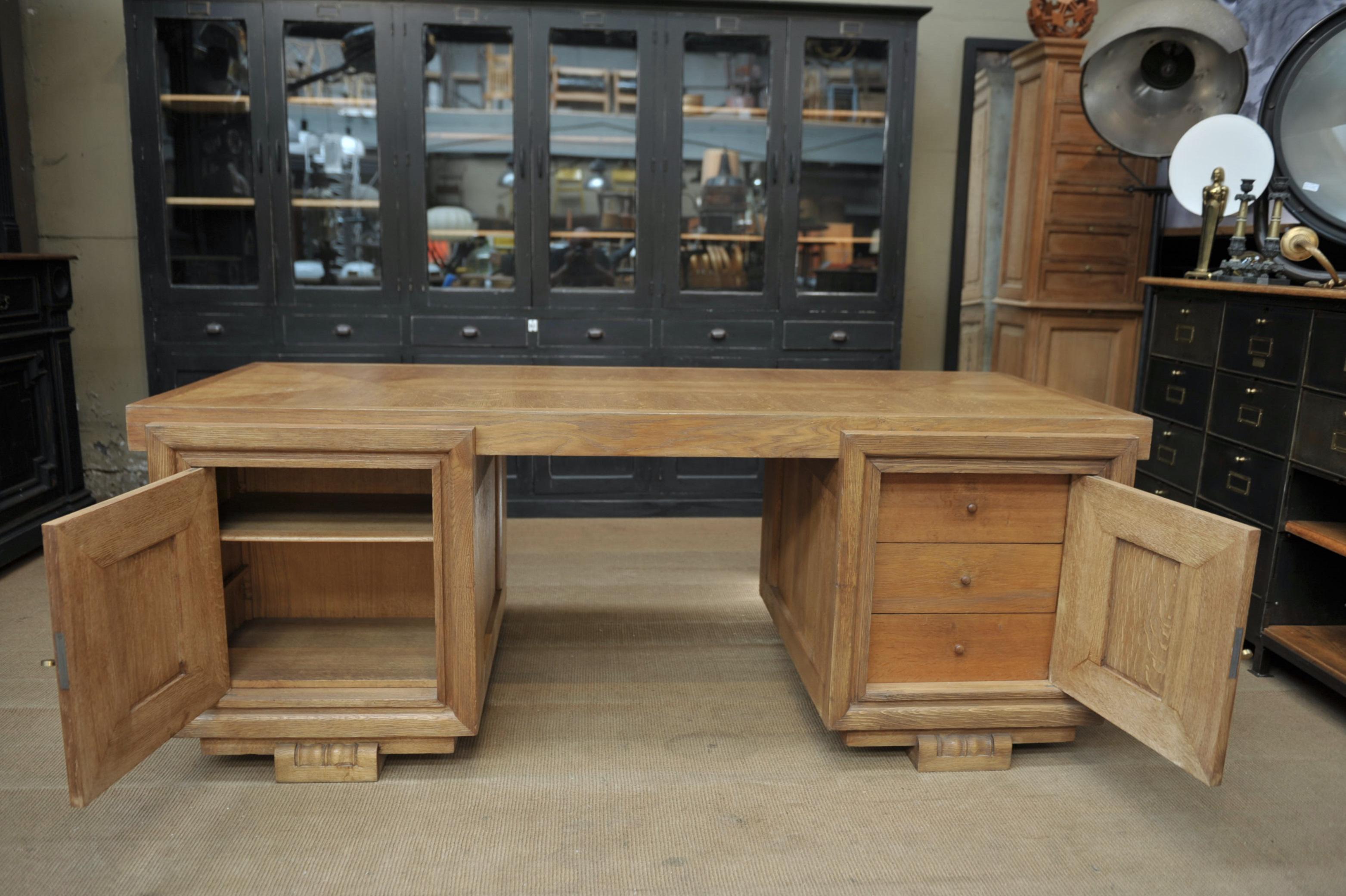 Rare Double Side Desk in Oak by Charles Dudouyt, circa 1940 For Sale 9