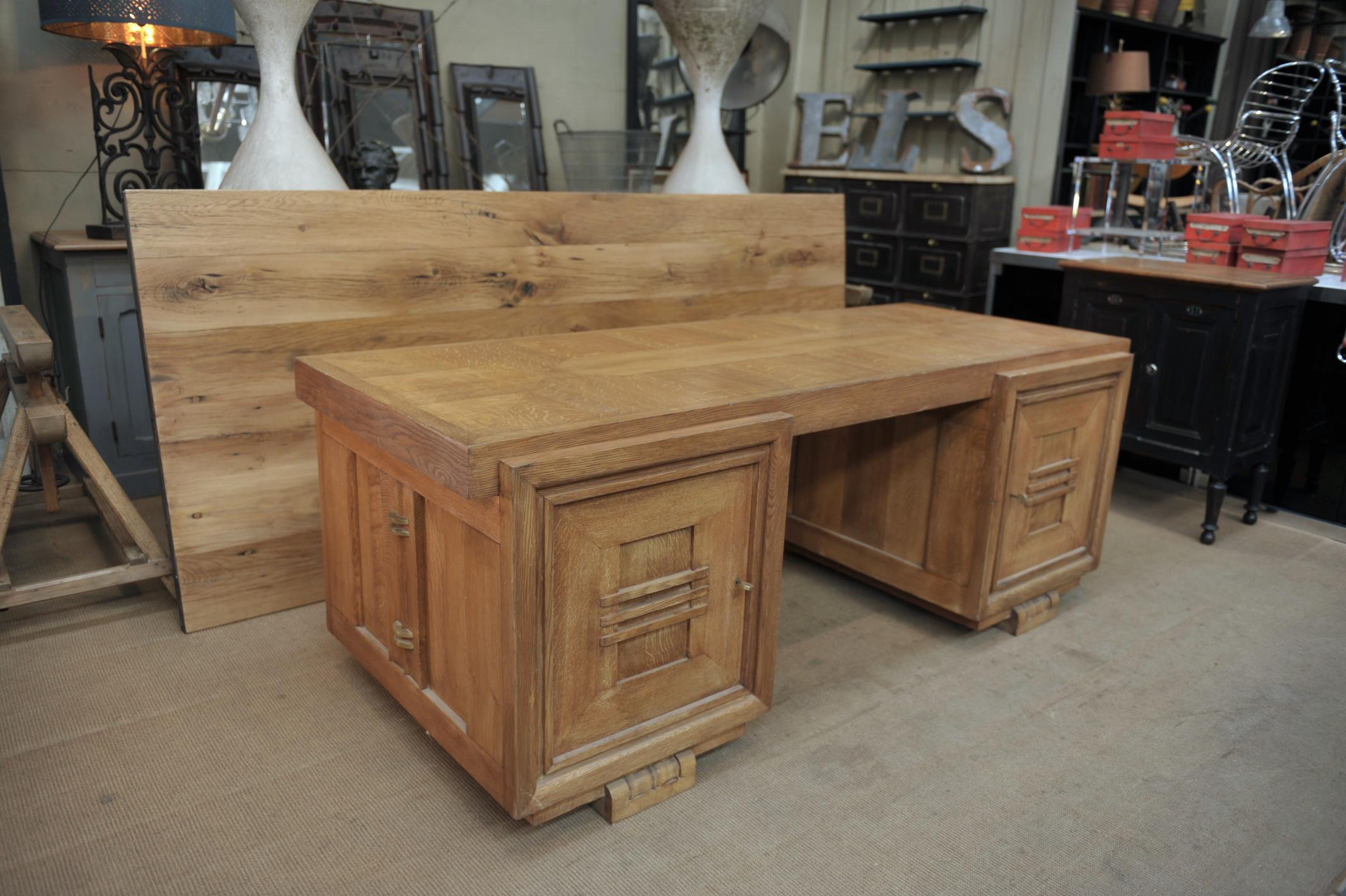 Rare Double Side Desk in Oak by Charles Dudouyt, circa 1940 11