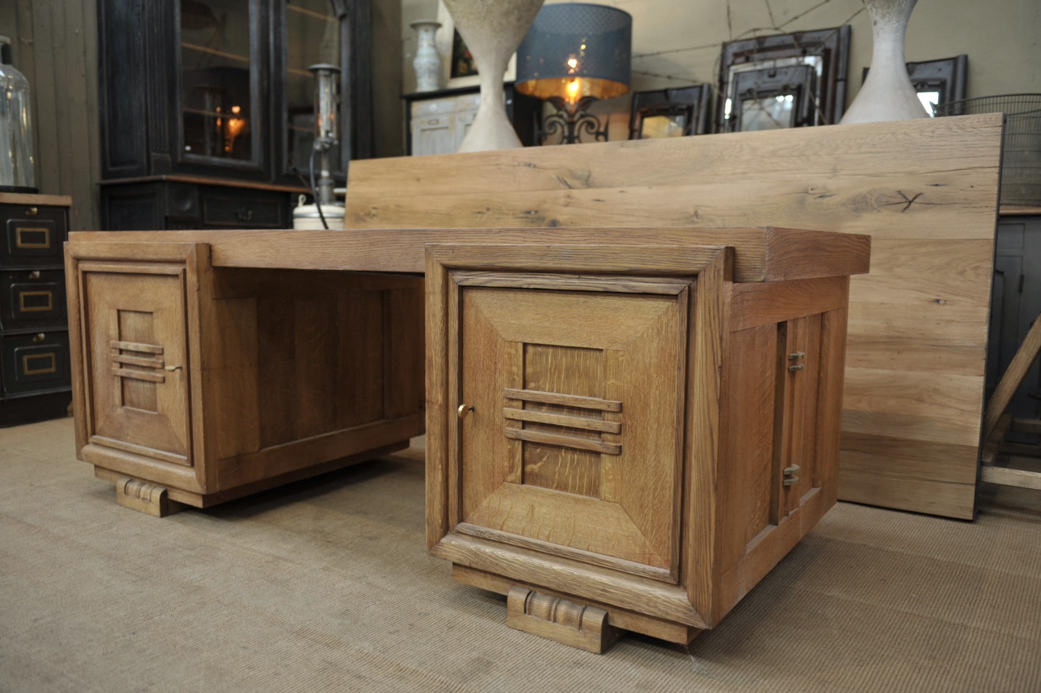 Mid-20th Century Rare Double Side Desk in Oak by Charles Dudouyt, circa 1940