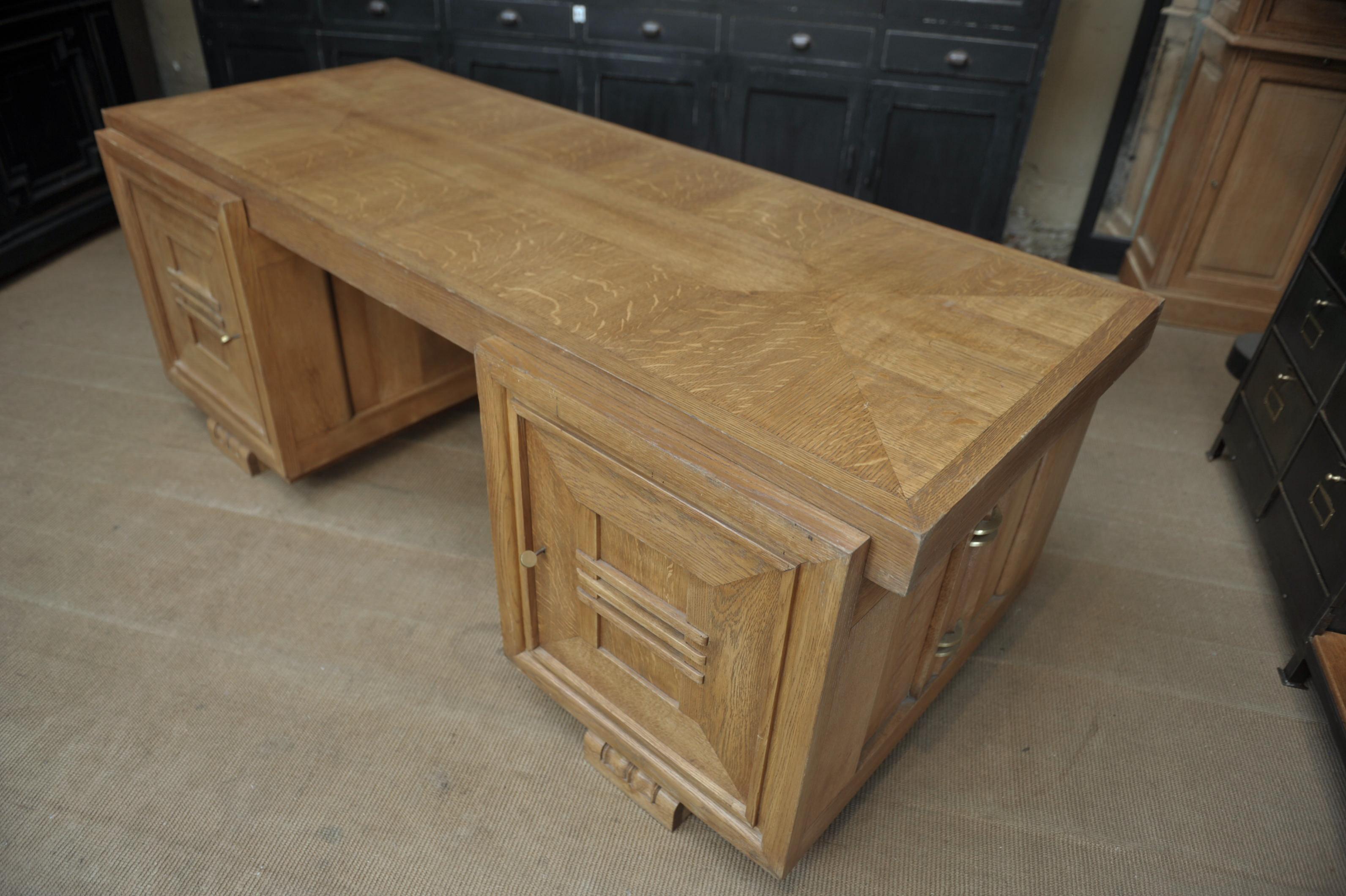 Rare Double Side Desk in Oak by Charles Dudouyt, circa 1940 For Sale 2