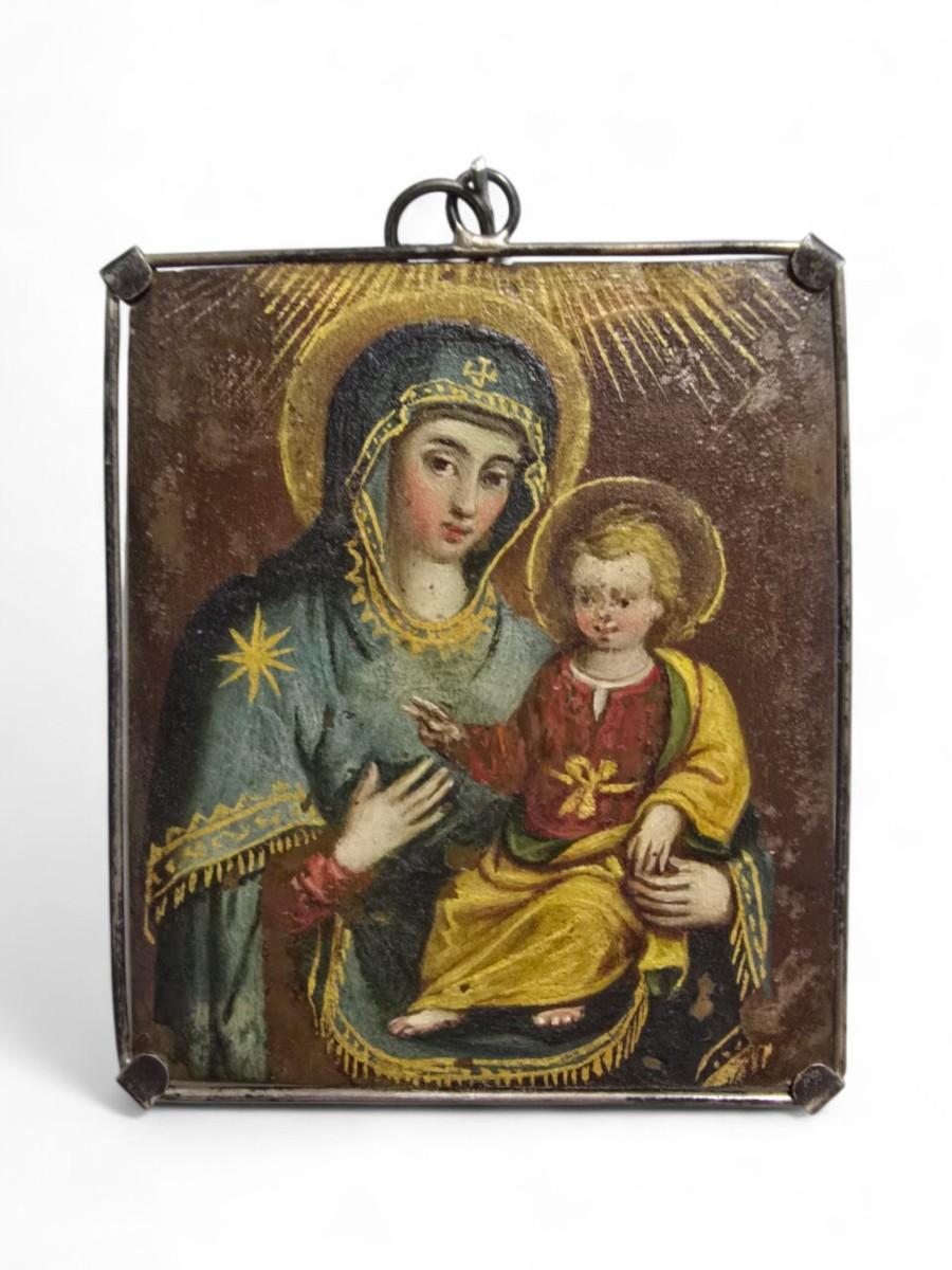 Raro dittico religioso bifronte - San Nicola da Tolentino e la Vergine e C.C. in vendita 4