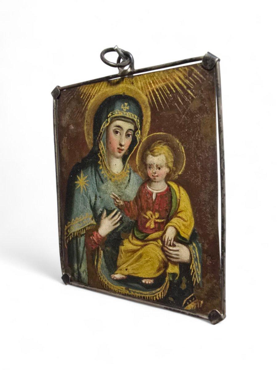 Dipinto a mano Raro dittico religioso bifronte - San Nicola da Tolentino e la Vergine e C.C. in vendita