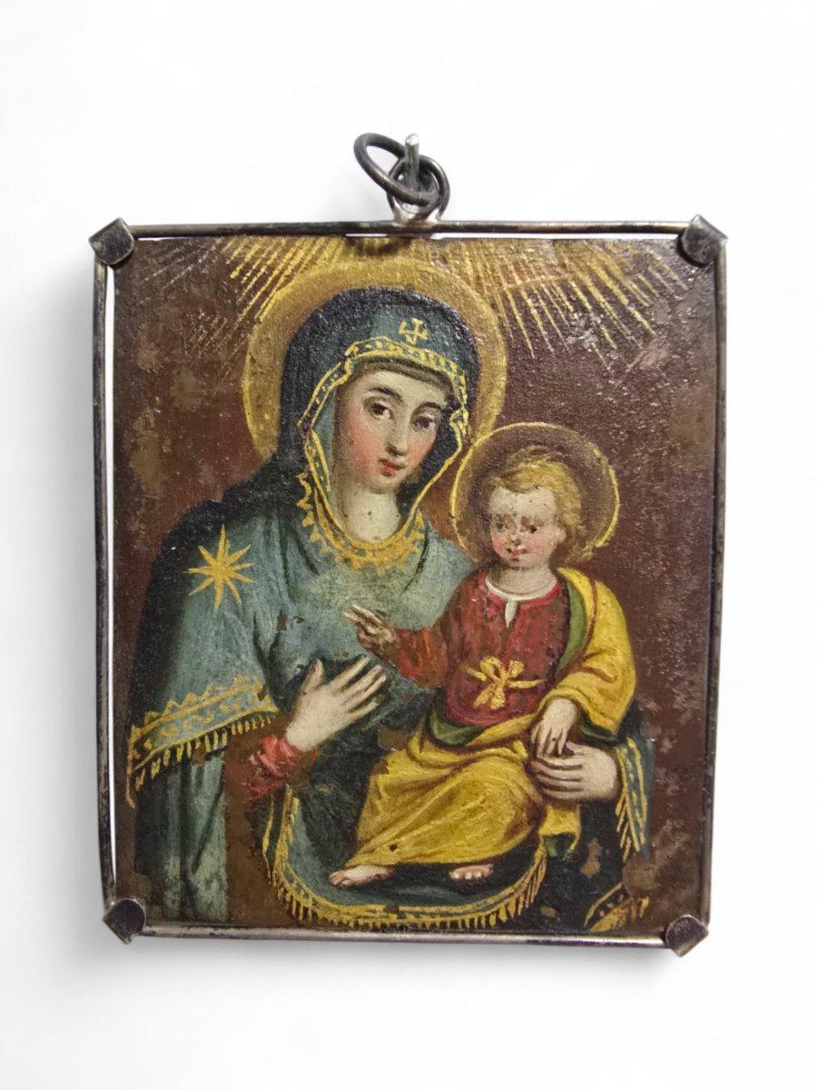 Rame Raro dittico religioso bifronte - San Nicola da Tolentino e la Vergine e C.C. in vendita