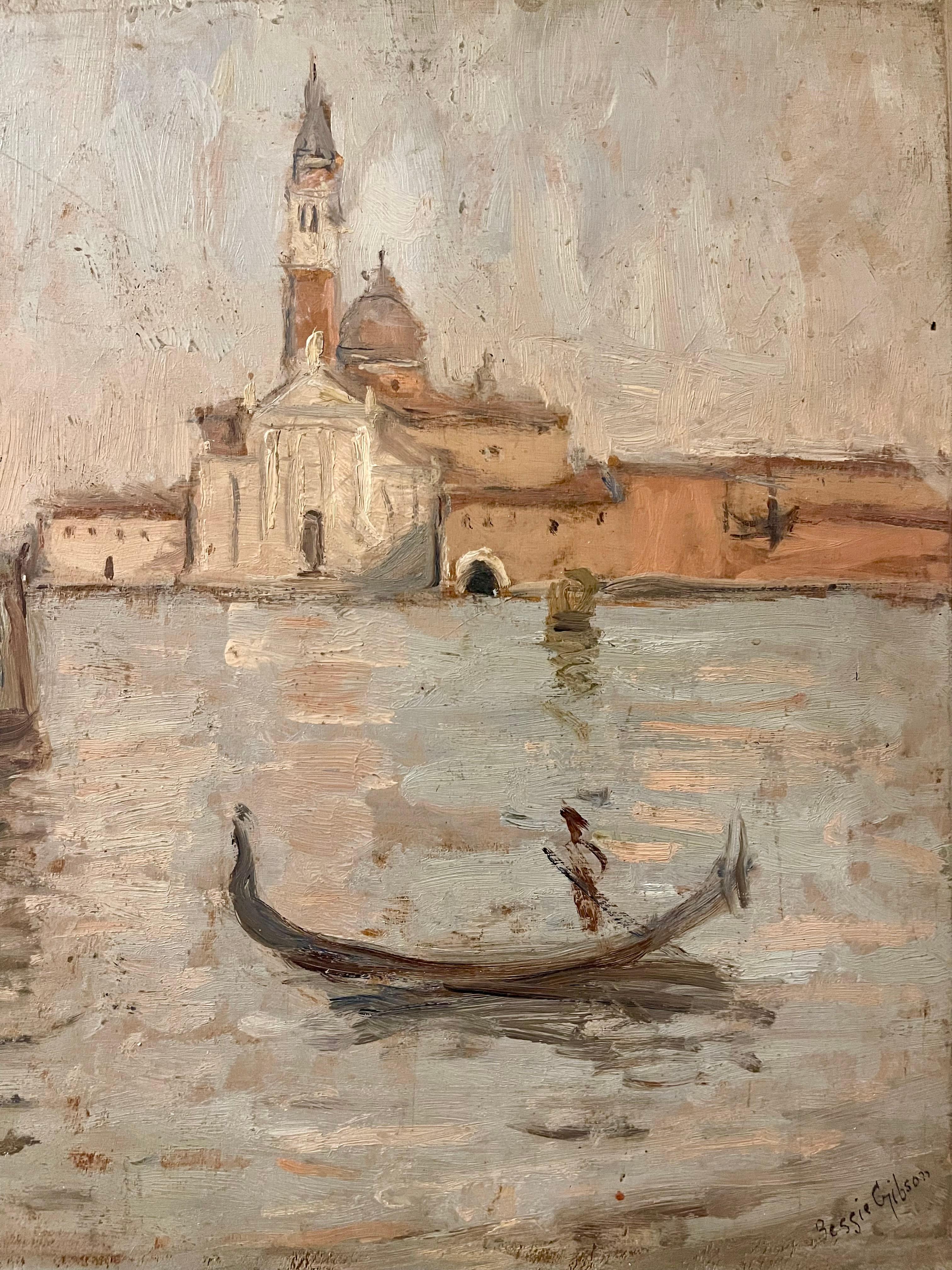 Rare Double-Sided Venetian Painting by Bessie Gibson – Gondolier and Market For Sale 4