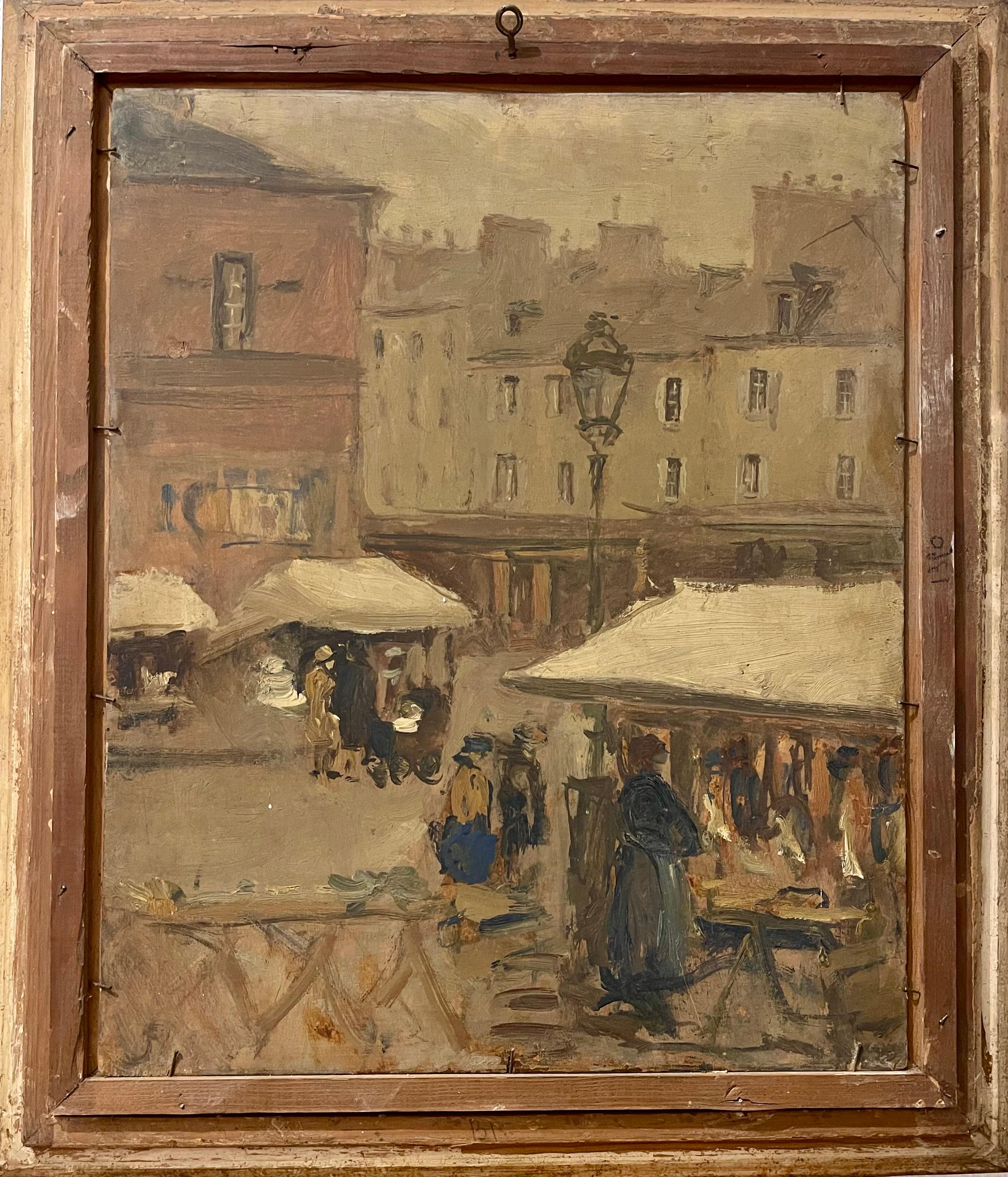 Rare Double-Sided Venetian Painting by Bessie Gibson – Gondolier and Market For Sale 6