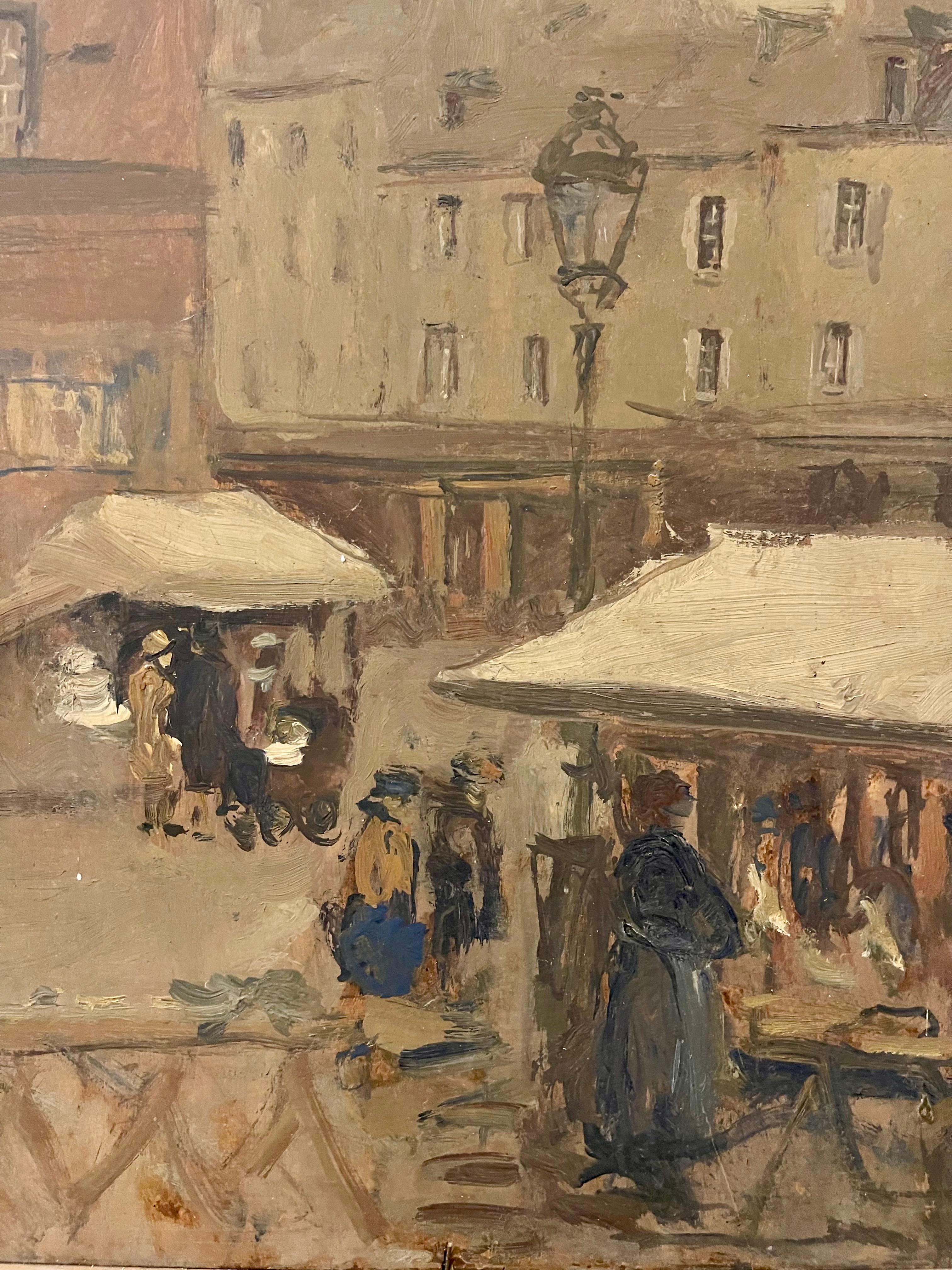 Rare Double-Sided Venetian Painting by Bessie Gibson – Gondolier and Market For Sale 7