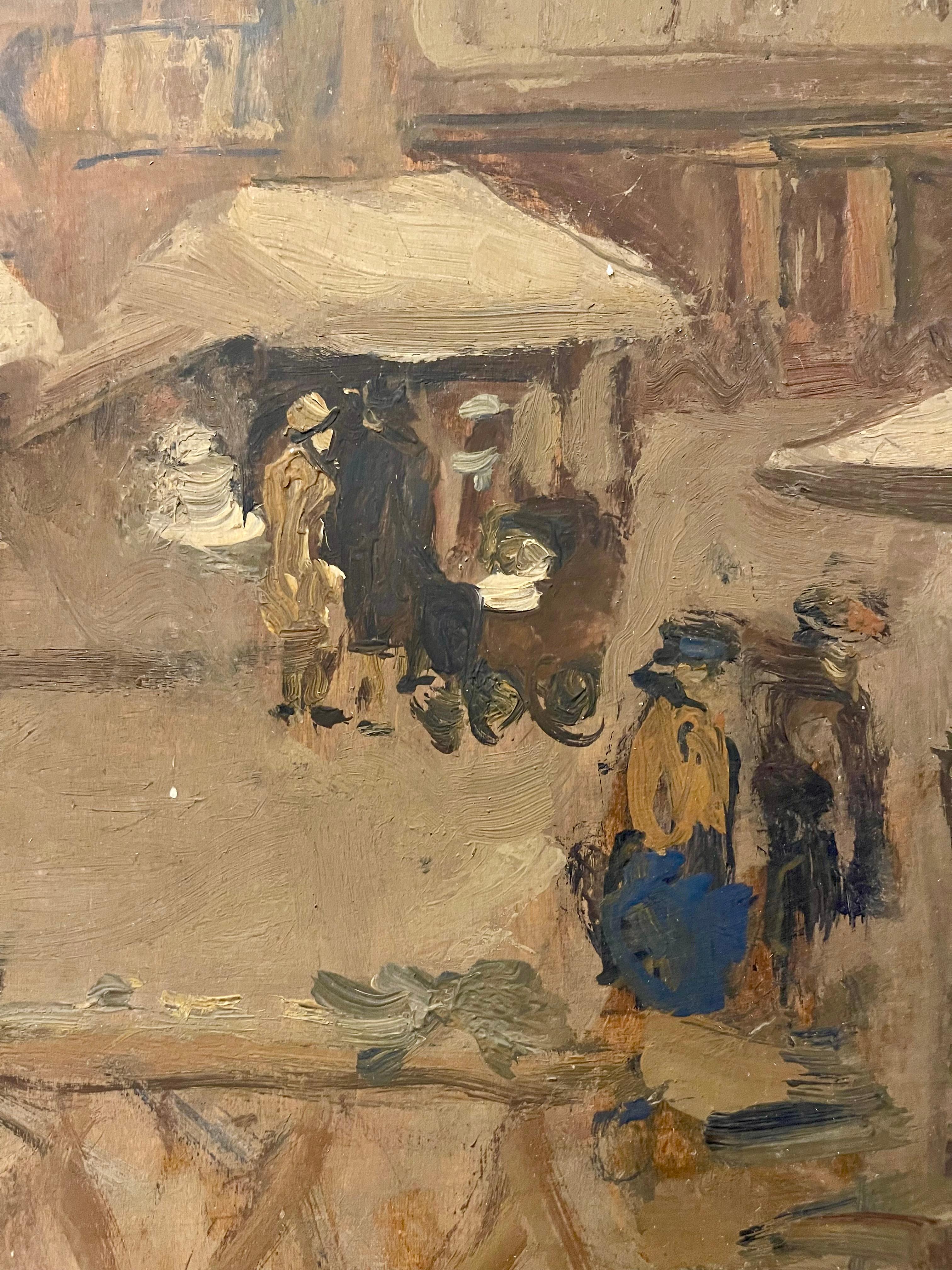 Rare Double-Sided Venetian Painting by Bessie Gibson – Gondolier and Market For Sale 8