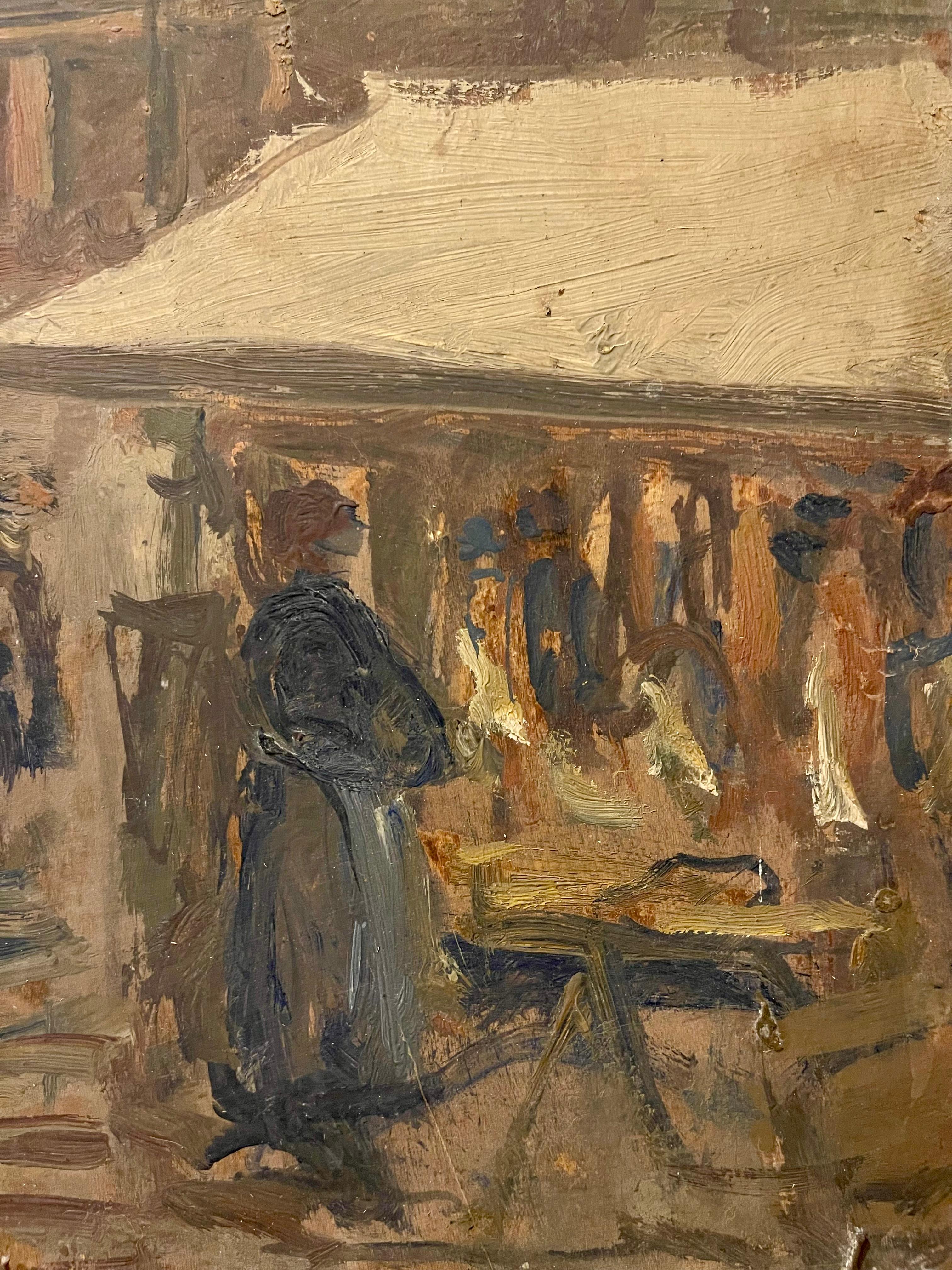 Rare Double-Sided Venetian Painting by Bessie Gibson – Gondolier and Market For Sale 9