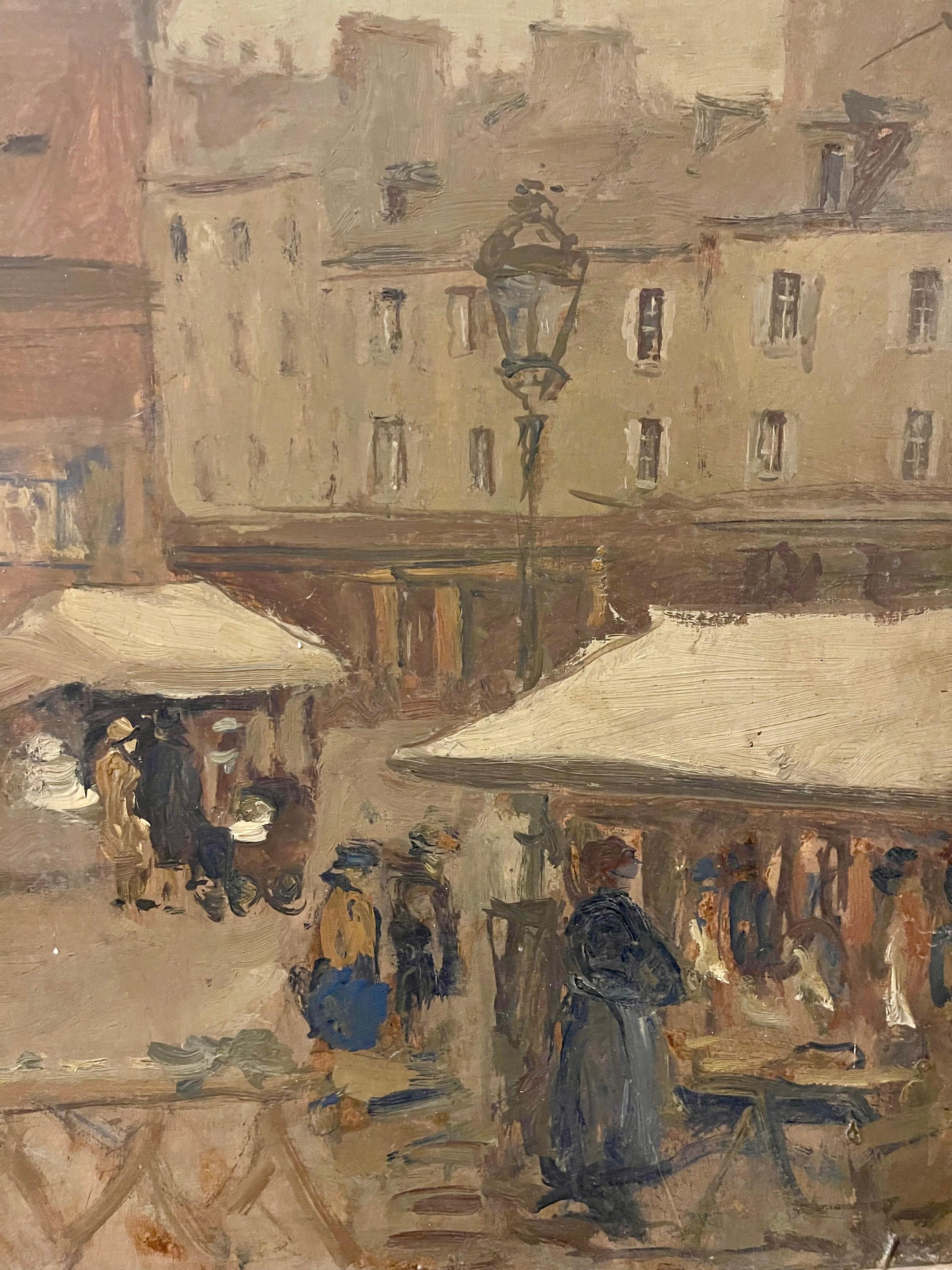 Rare Double-Sided Venetian Painting by Bessie Gibson – Gondolier and Market For Sale 11
