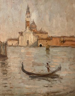 Seltenes doppelseitiges venezianisches Gemälde von Bessie Gibson - Gondoliere und Markt
