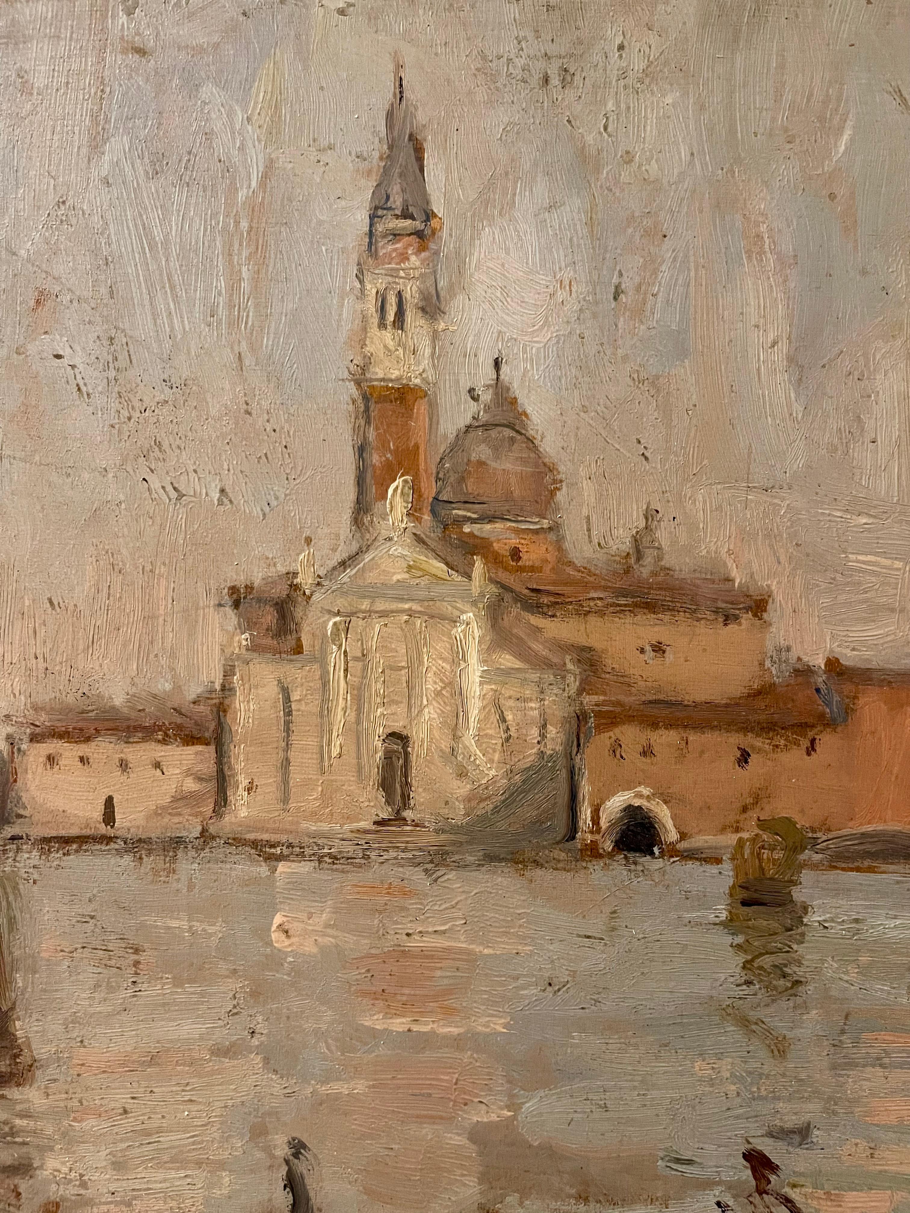 Australian Rare Double-Sided Venetian Painting by Bessie Gibson – Gondolier and Market For Sale