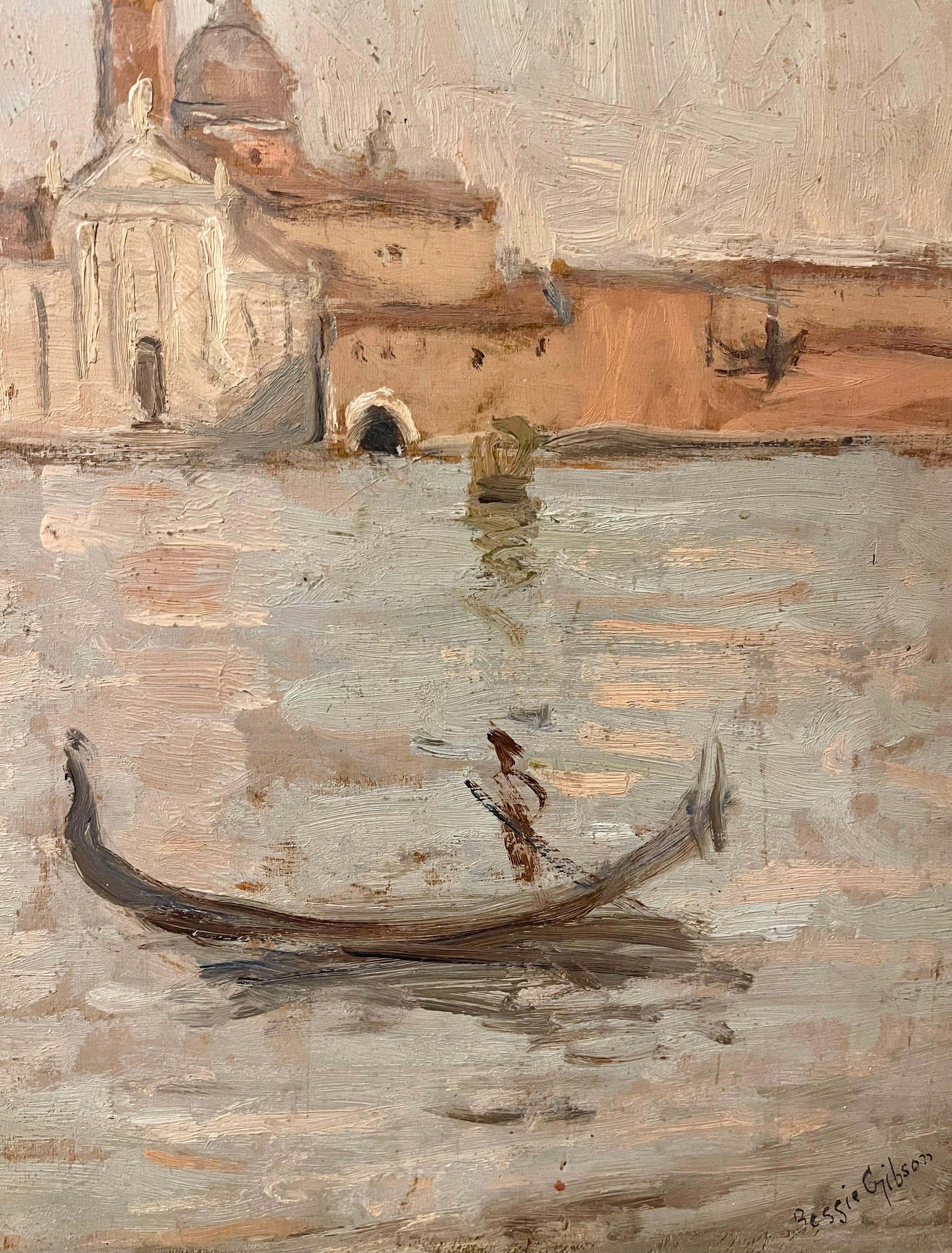 Rare Double-Sided Venetian Painting by Bessie Gibson – Gondolier and Market In Good Condition For Sale In LA FERTÉ-SOUS-JOUARRE, FR