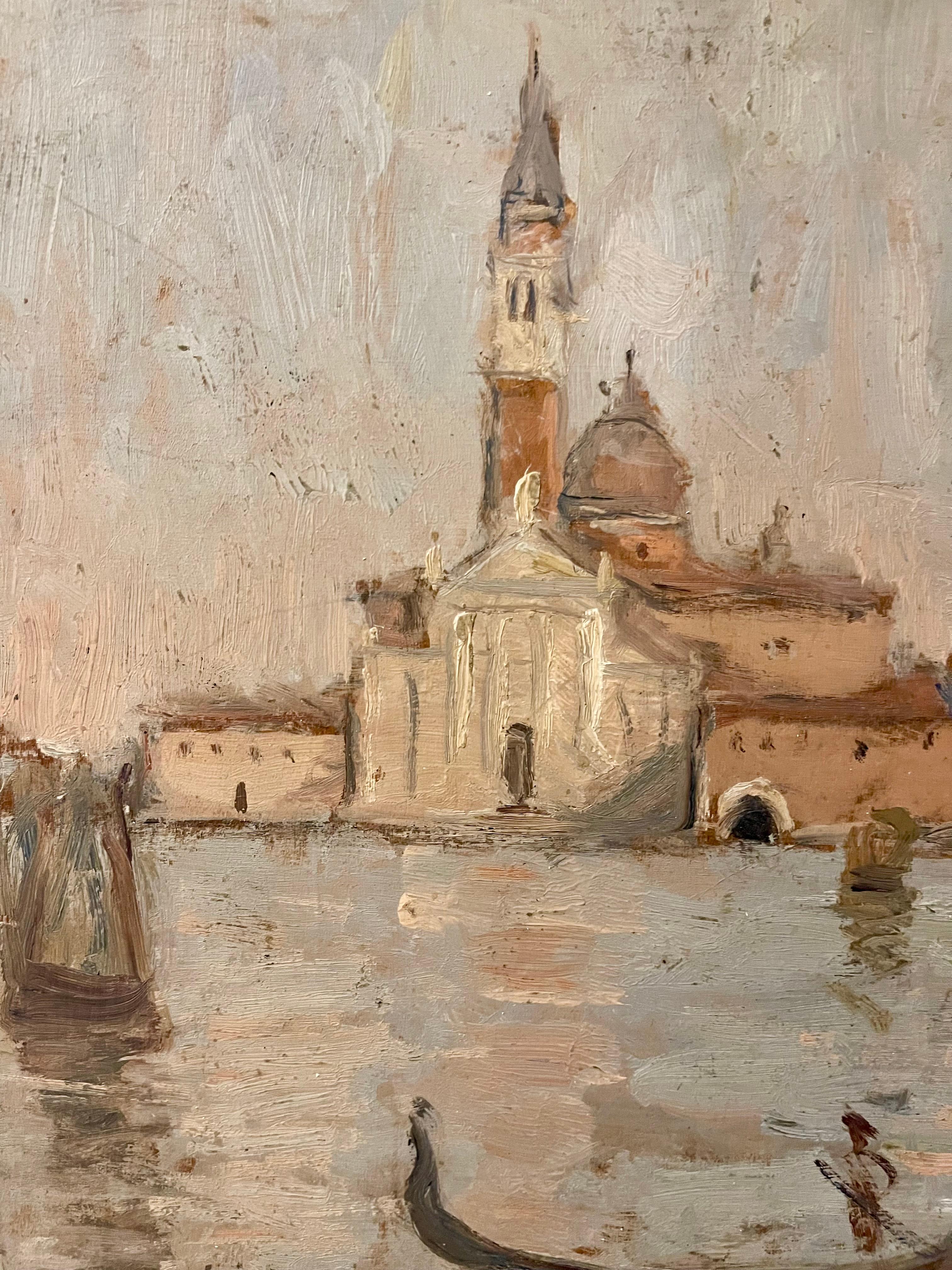 Rare Double-Sided Venetian Painting by Bessie Gibson – Gondolier and Market For Sale 1