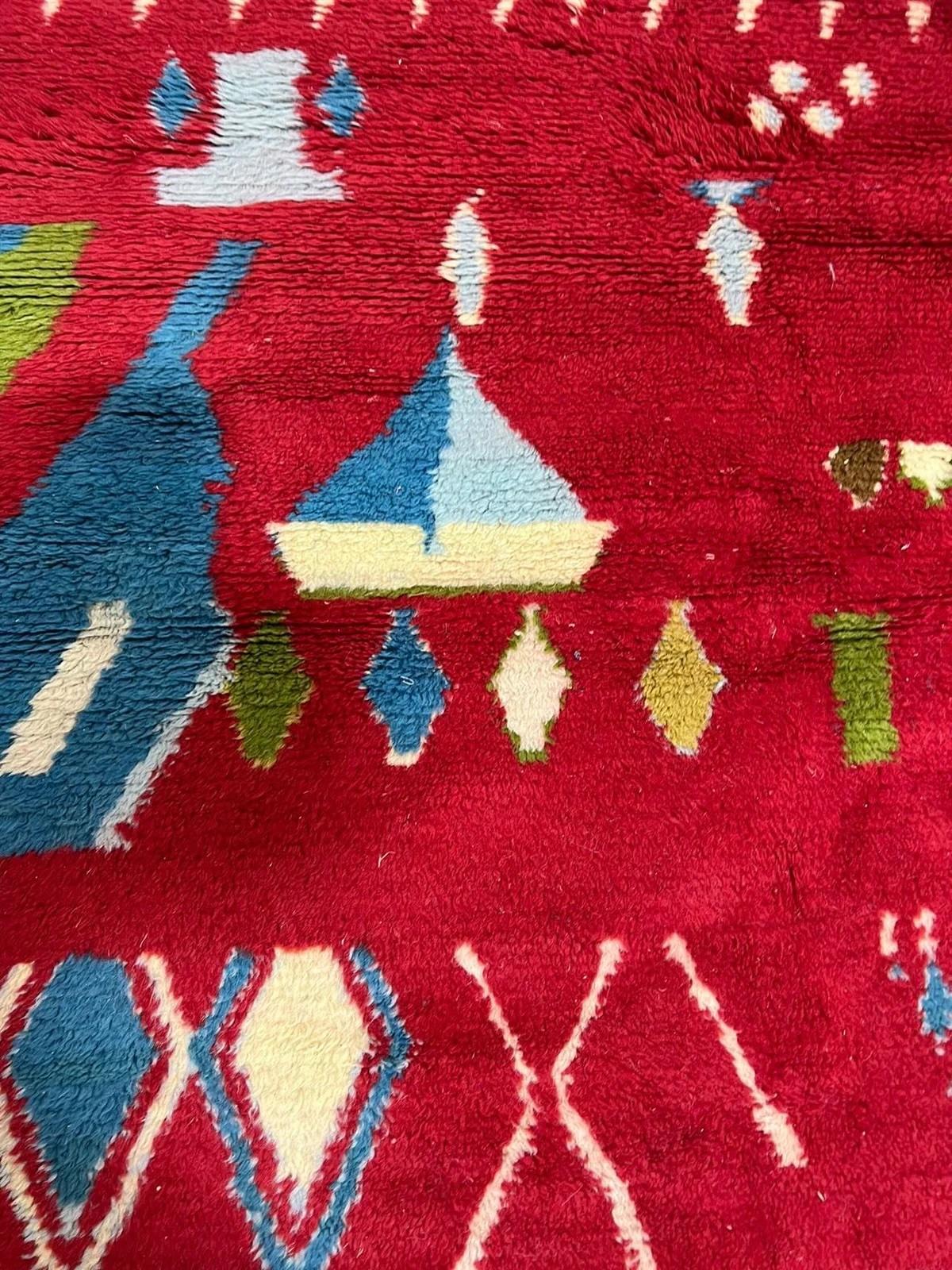 Seltener doppelseitiger marokkanischer Stammesteppich in Rot und Blau Rabat im Angebot 6