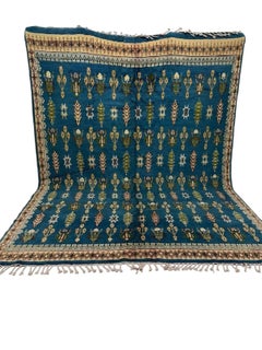 Rare Double-Sided Vintage Tribal Moroccan Red and Blue Rabat Rug