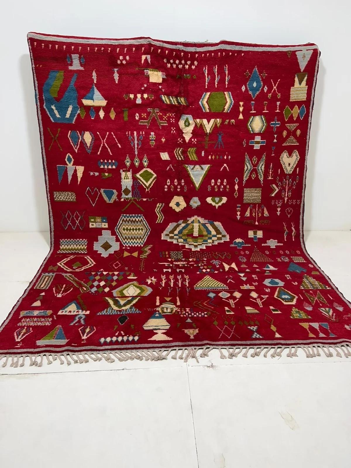 Seltener doppelseitiger marokkanischer Stammesteppich in Rot und Blau Rabat (Stammeskunst) im Angebot