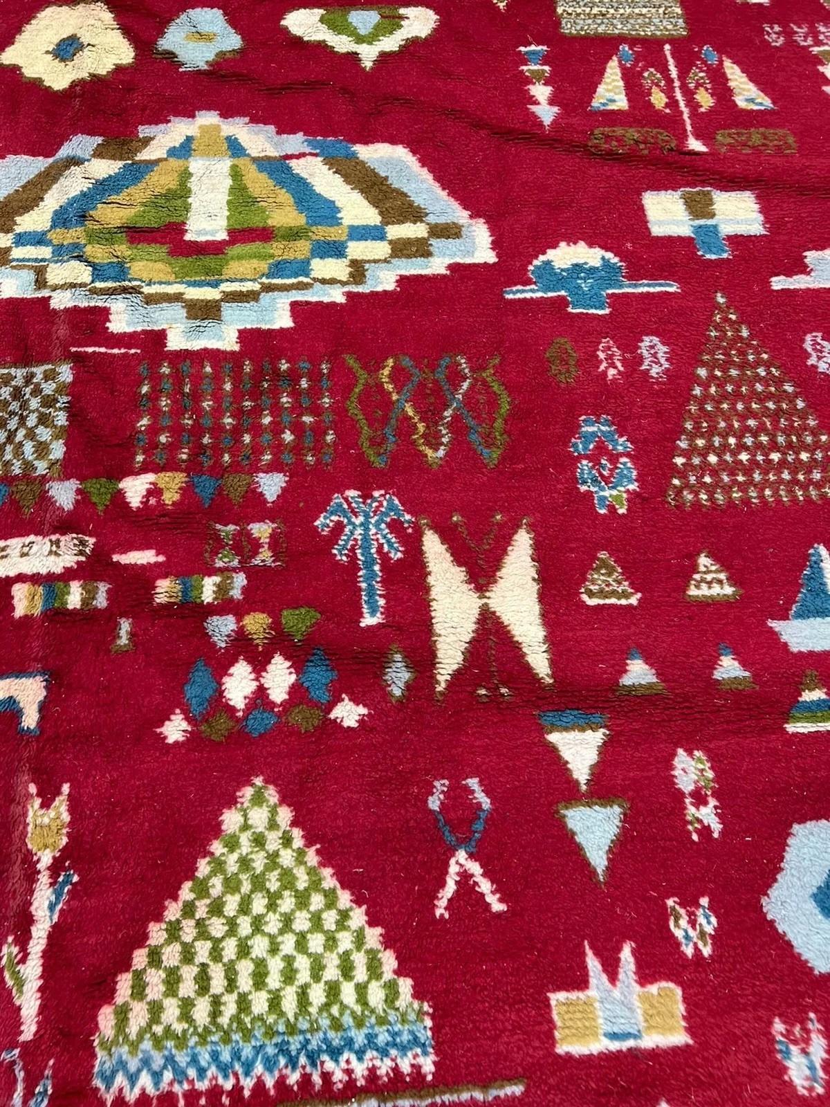 Seltener doppelseitiger marokkanischer Stammesteppich in Rot und Blau Rabat (Ende des 20. Jahrhunderts) im Angebot