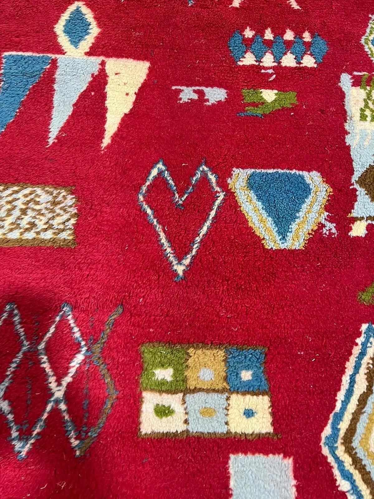 Seltener doppelseitiger marokkanischer Stammesteppich in Rot und Blau Rabat (Wolle) im Angebot