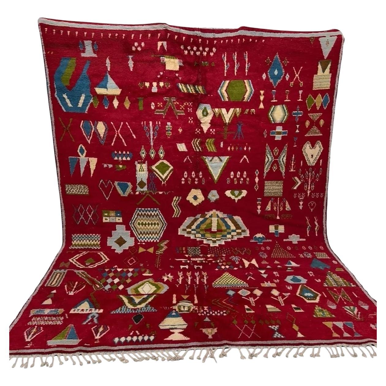 Seltener doppelseitiger marokkanischer Stammesteppich in Rot und Blau Rabat