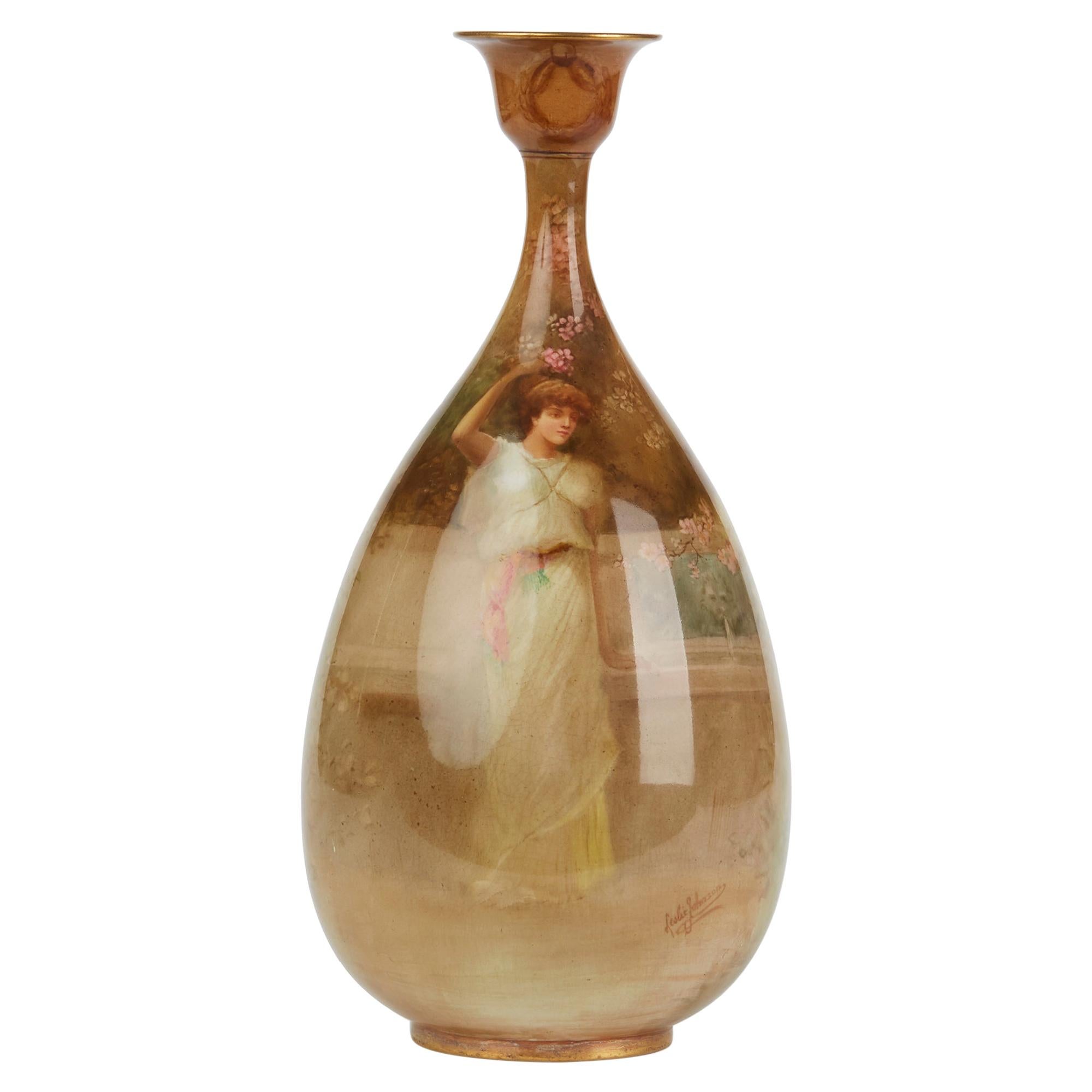 Rare Doulton Burslem Luscian Ware Hand Painted Exhibition Vase, circa 1893