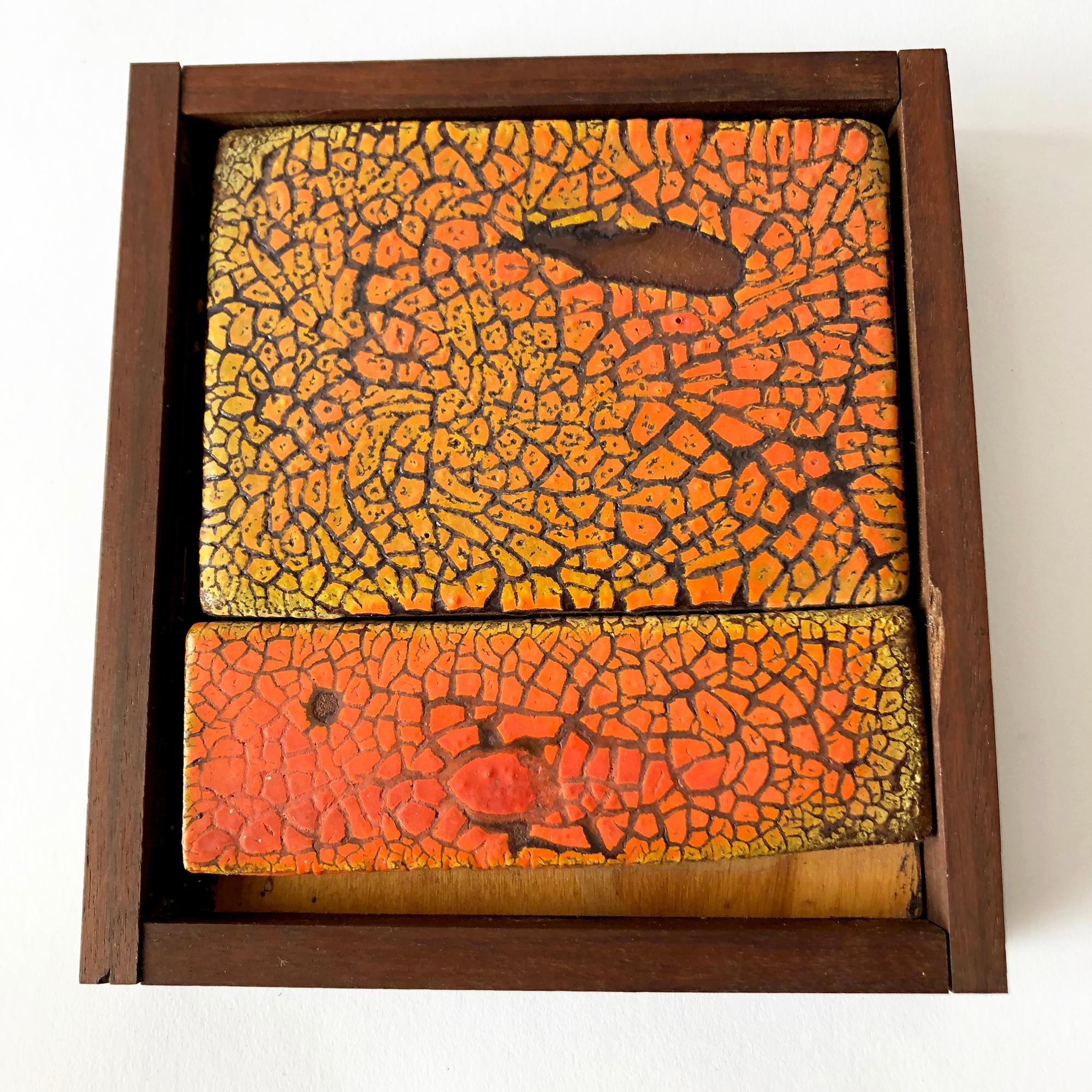 Mid-Century Modern Rare Doyle Lane California Studio Glazed Two Tile Stoneware Signed Clay Painting