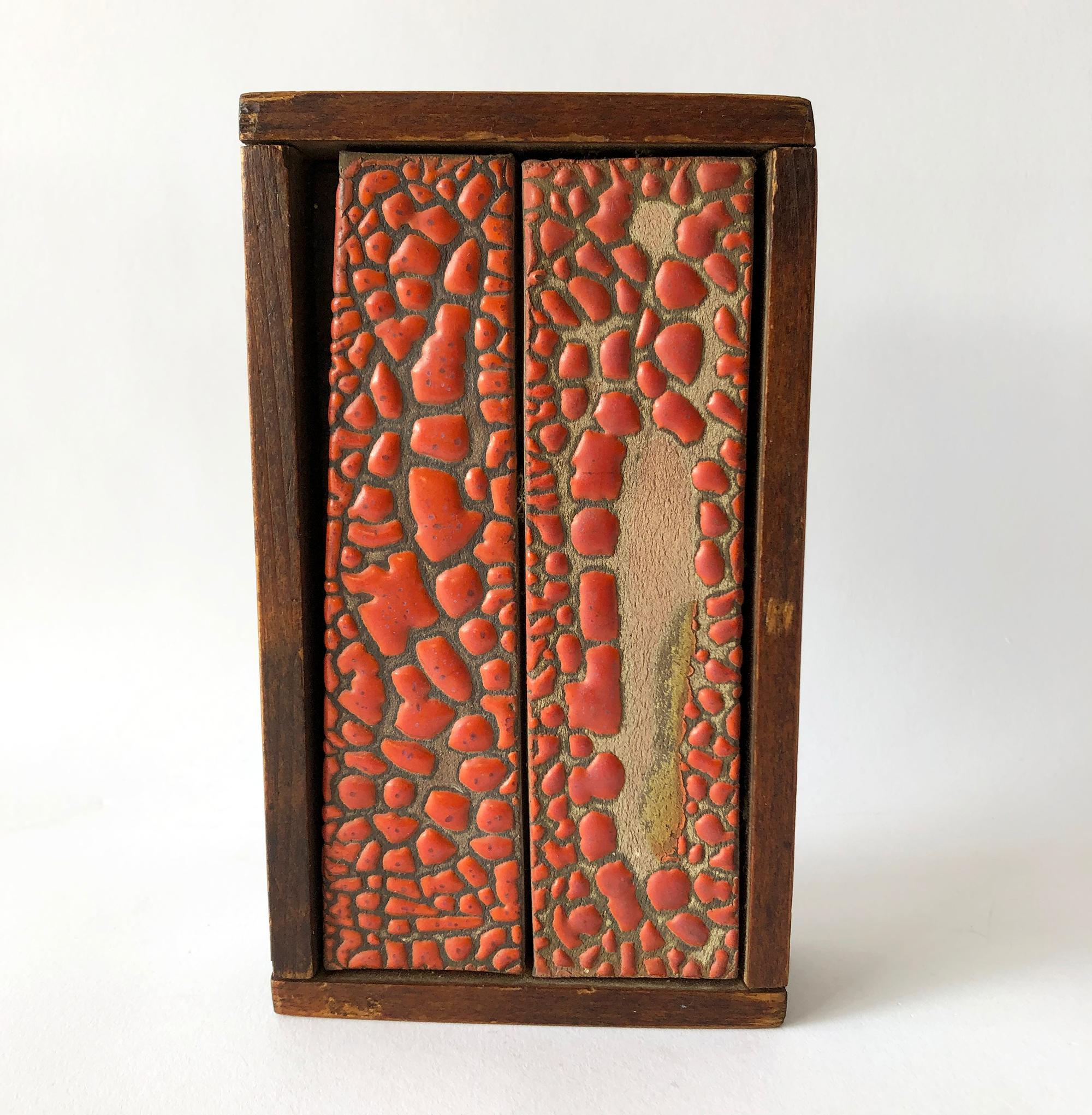 Rare Doyle Lane California Studio Signed Two Tile Stoneware Clay Painting In Good Condition In Palm Springs, CA