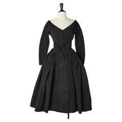 Vintage Iconic "Zémir" dress in black Faille with Trompe l'oeil belt Christian Dior 