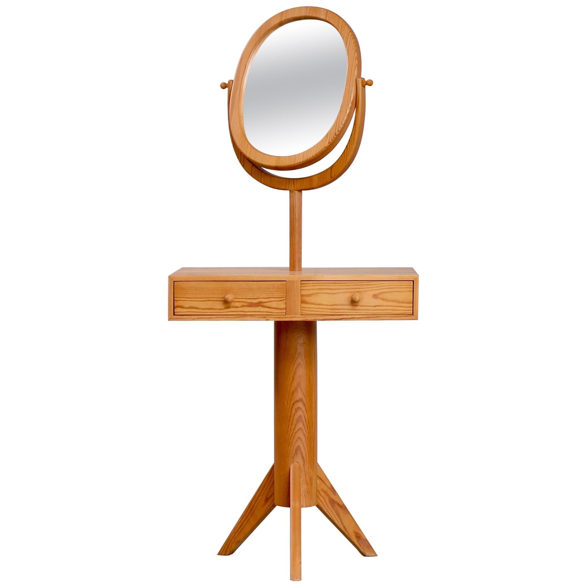 Table de coiffeuse rare avec miroir d'Erik Hglund, Suède, années 1950