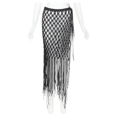 raro DRIES VAN NOTEN 2023 Gonna a cravatta con frange in tessuto Macrame fatta a mano in passerella