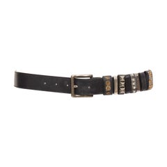 Rara cintura DRIES VAN NOTEN in pelle nera beige con borchie e passanti 85cm