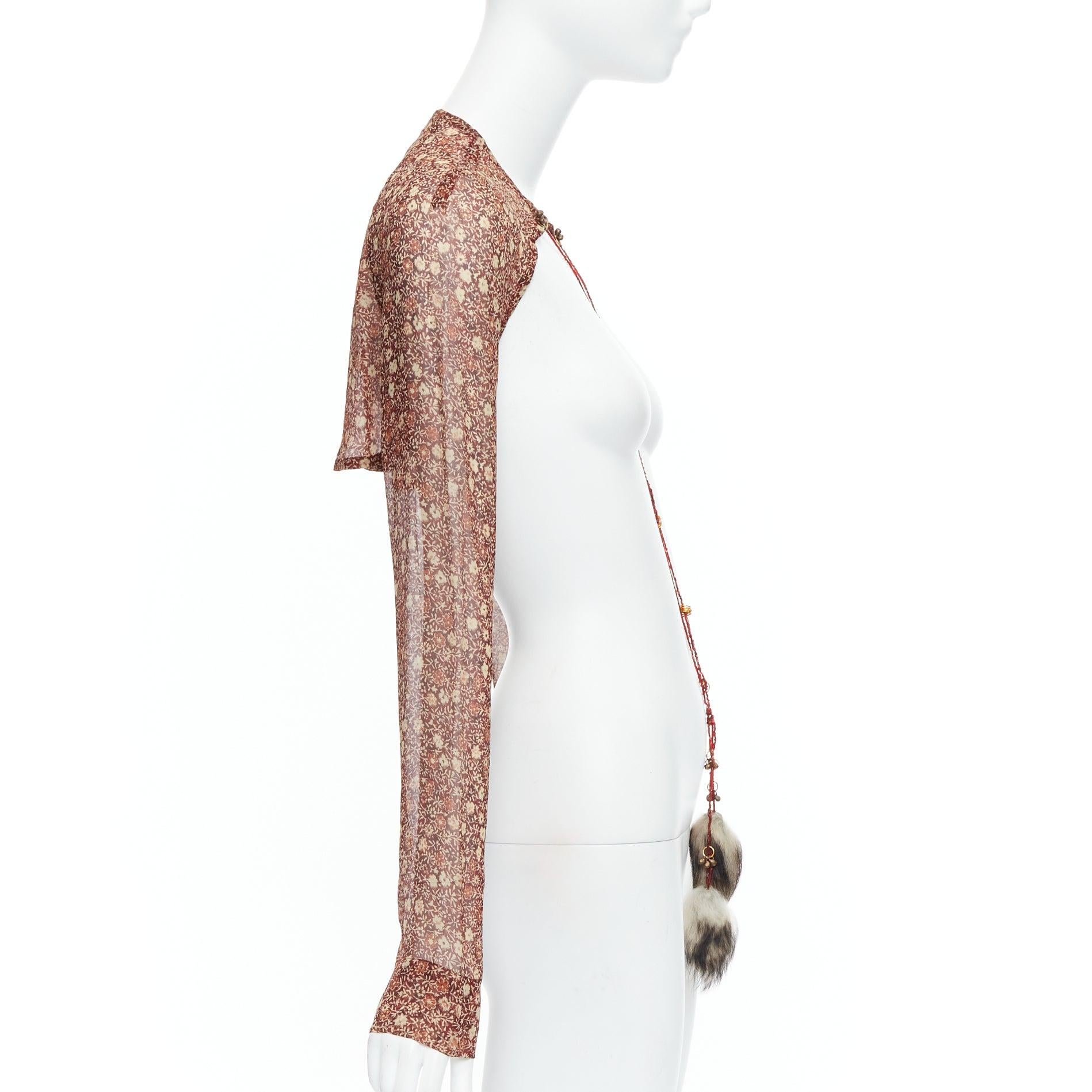 rare DRIES VAN NOTEN Vintage 90s 100% silk ethnic charm floral crop top FR36 S In Excellent Condition For Sale In Hong Kong, NT