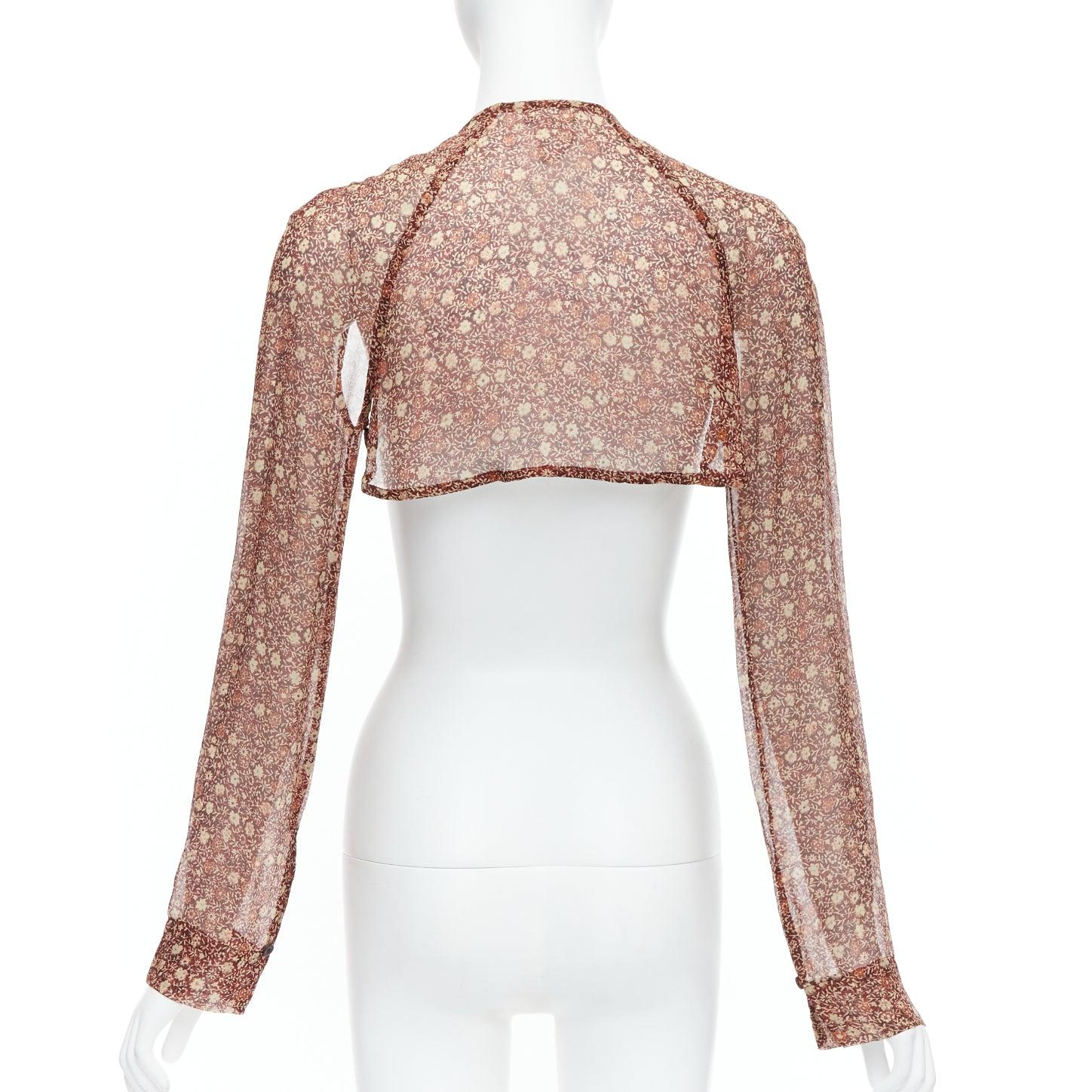 Women's rare DRIES VAN NOTEN Vintage 90s 100% silk ethnic charm floral crop top FR36 S For Sale