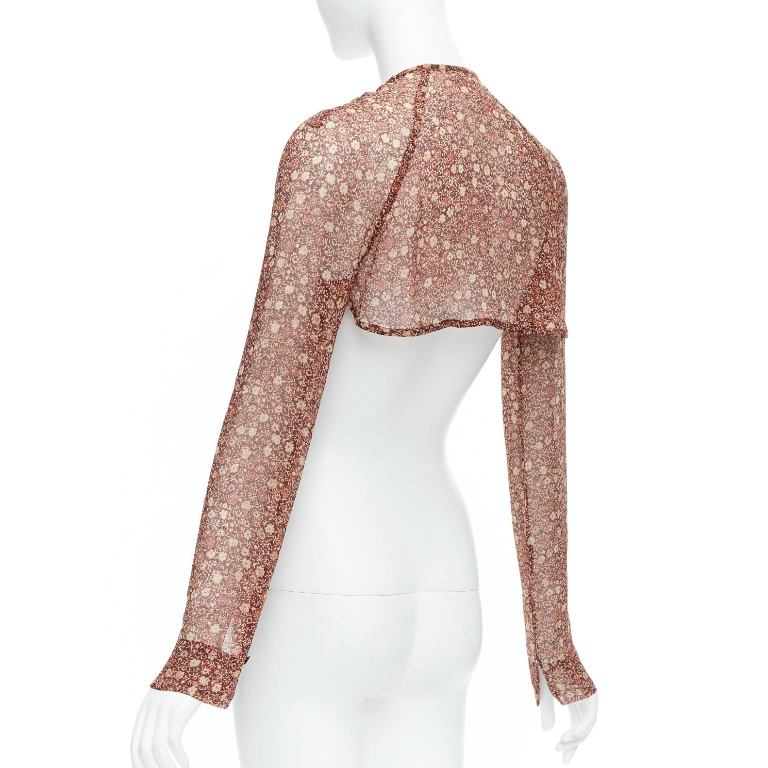 rare DRIES VAN NOTEN Vintage 90s 100% silk ethnic charm floral crop top FR36 S For Sale 1