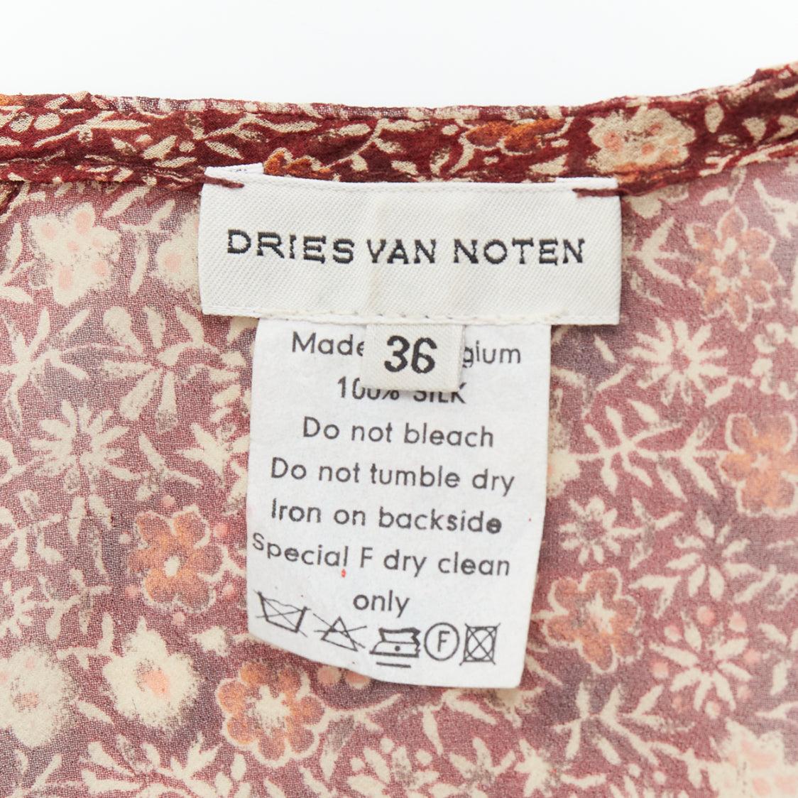 rare DRIES VAN NOTEN Vintage 90s 100% silk ethnic charm floral crop top FR36 S For Sale 3
