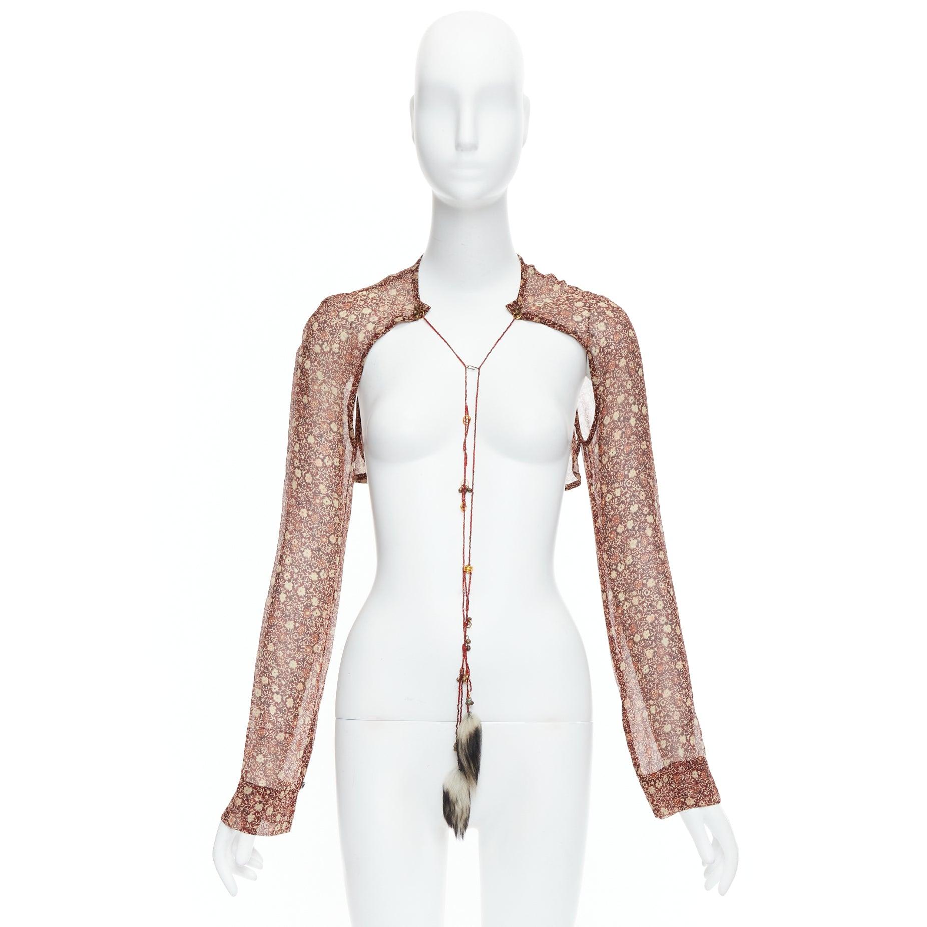 rare DRIES VAN NOTEN Vintage 90s 100% silk ethnic charm floral crop top FR36 S For Sale 4