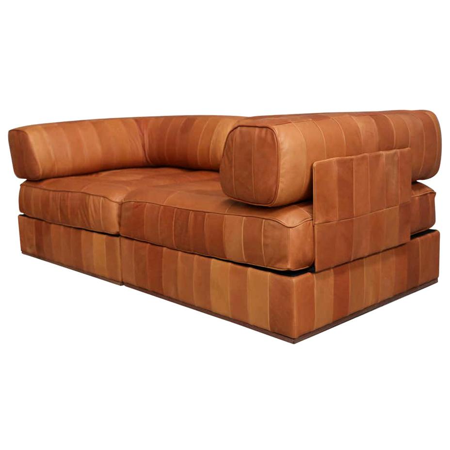 Rare Ds88 Cognac Leather Patchwork Love Seat De Sede Swiss For Sale