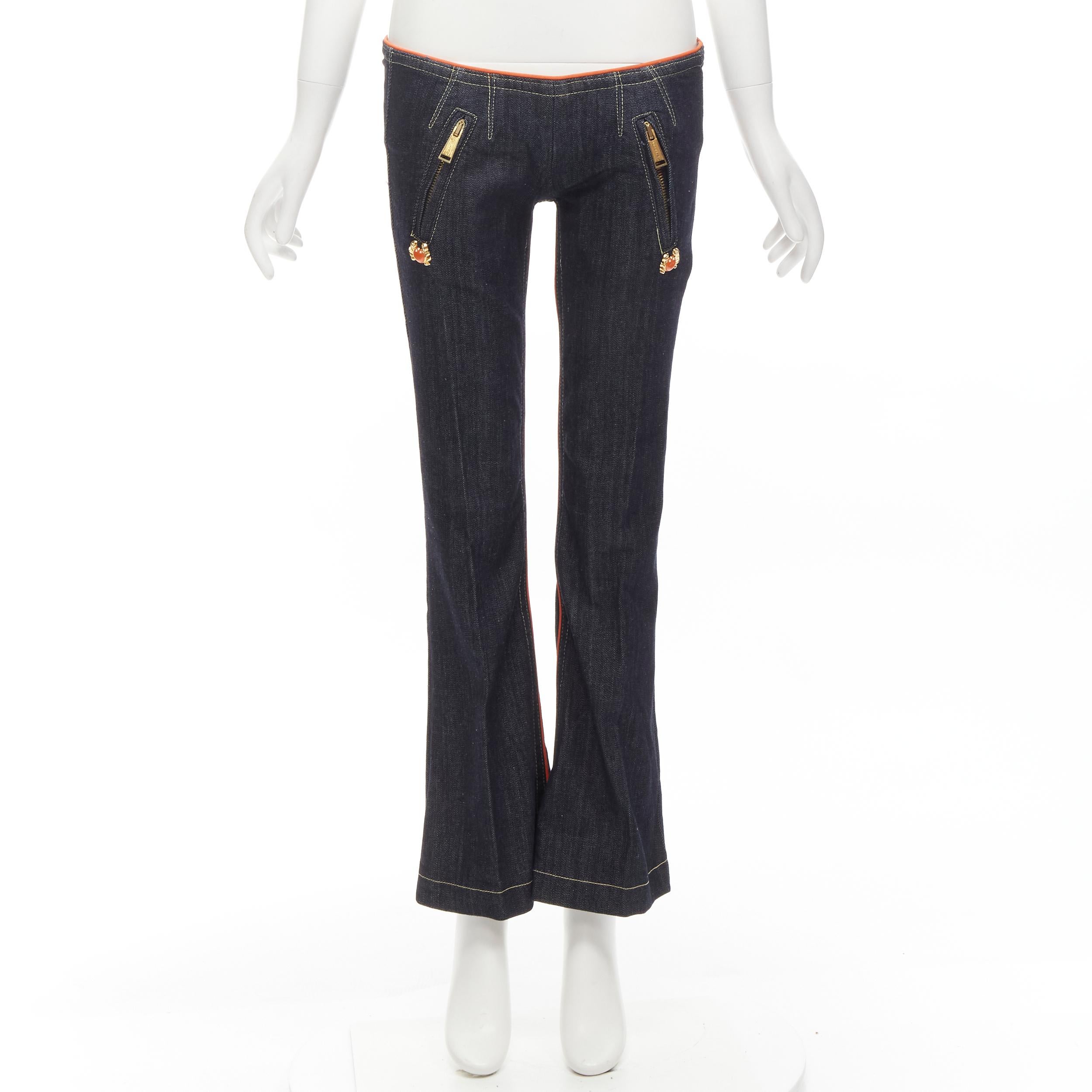 rare DSQUARED 2005 indigo denim orange crab charm low rise flared jeans IT40 S 7
