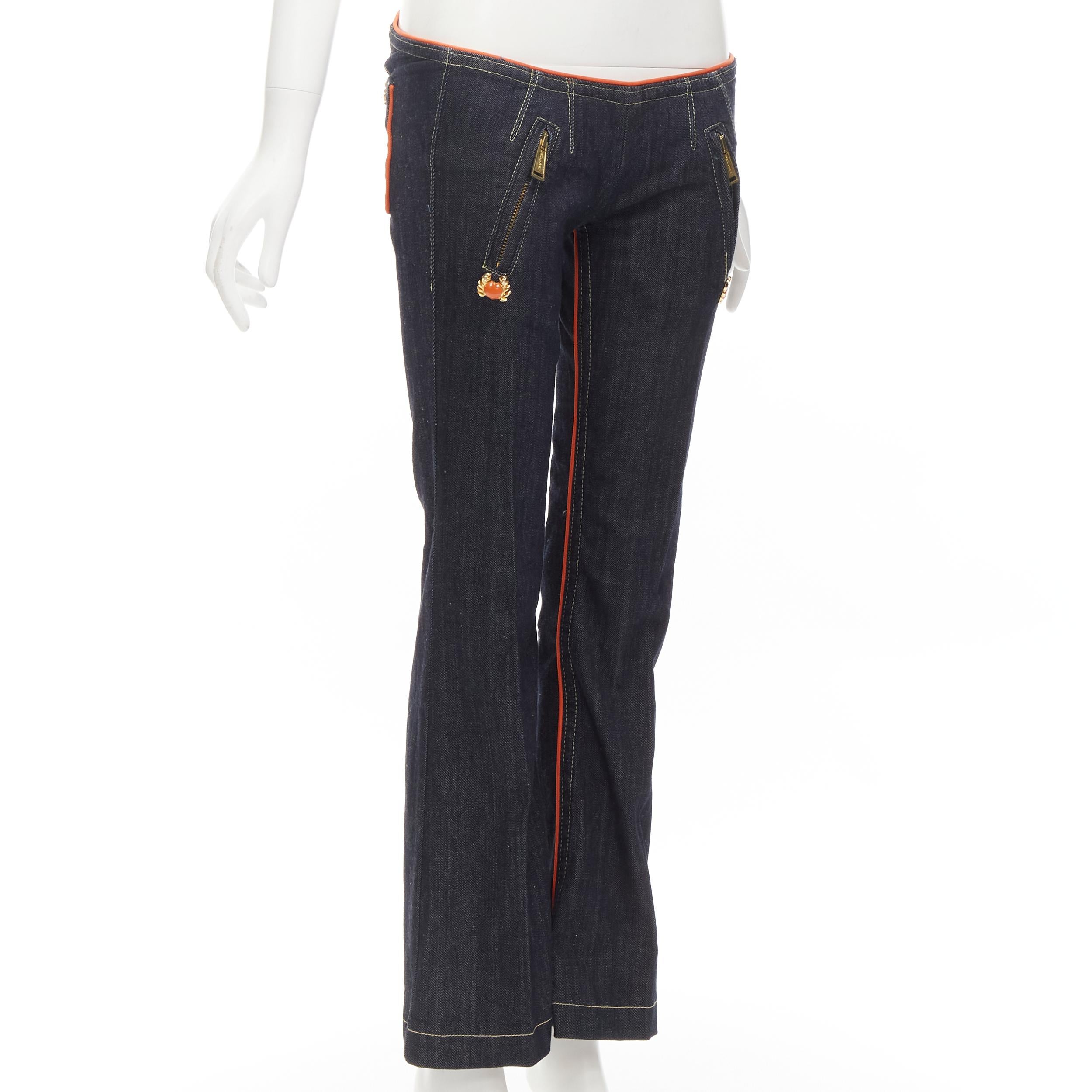 rare DSQUARED 2005 indigo denim orange crab charm low rise flared jeans IT40 S In Excellent Condition In Hong Kong, NT
