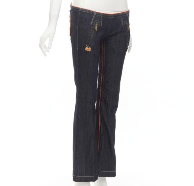 Blue rare DSQUARED 2005 indigo denim orange crab charm low rise flared jeans IT40 S