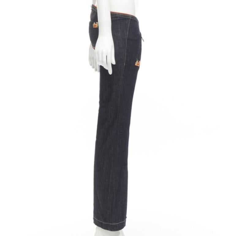 rare DSQUARED 2005 indigo denim orange crab charm low rise flared jeans IT40 S In Excellent Condition In Hong Kong, NT