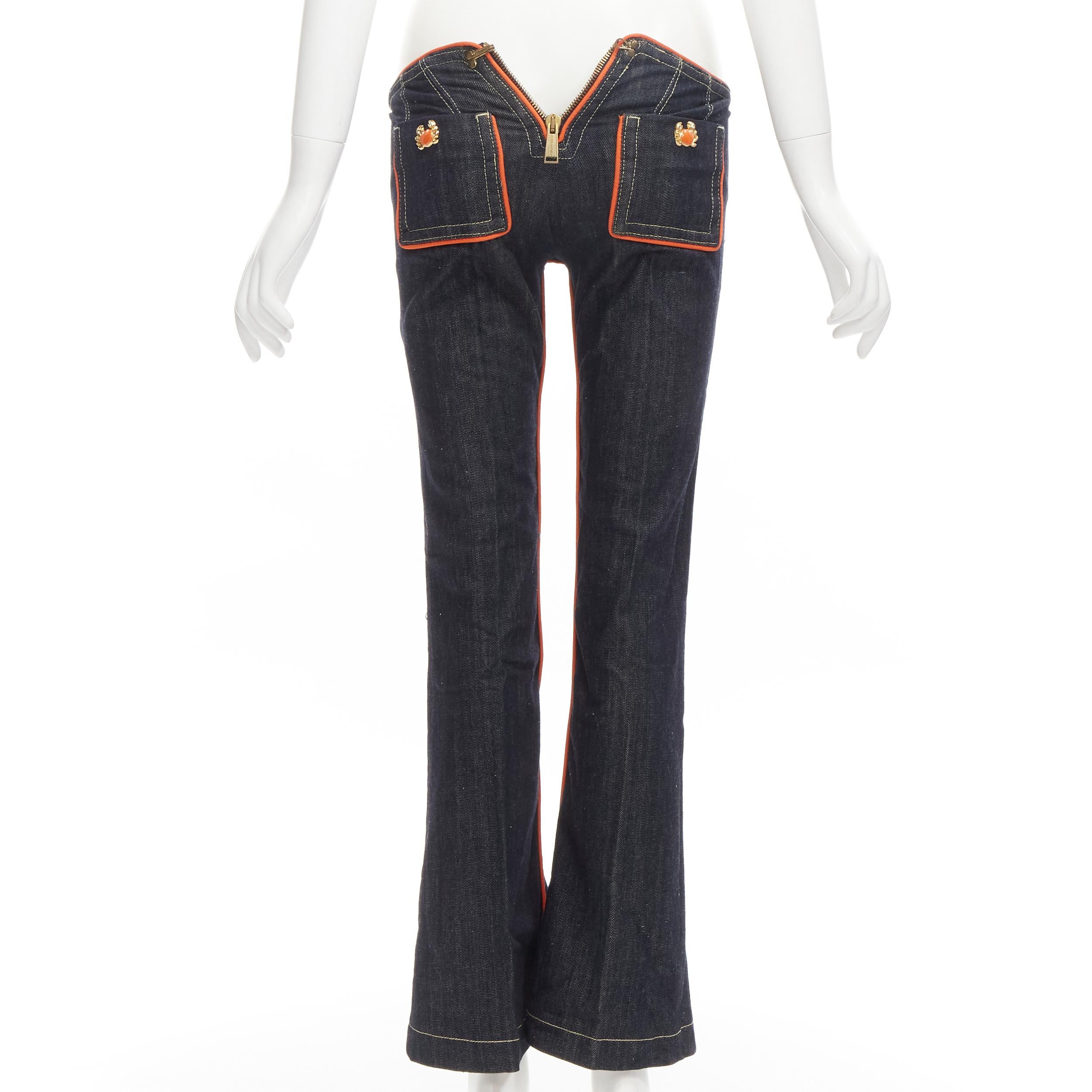 rare DSQUARED 2005 indigo denim orange crab charm low rise flared jeans IT40 S 1