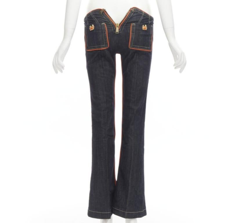 Women's rare DSQUARED 2005 indigo denim orange crab charm low rise flared jeans IT40 S