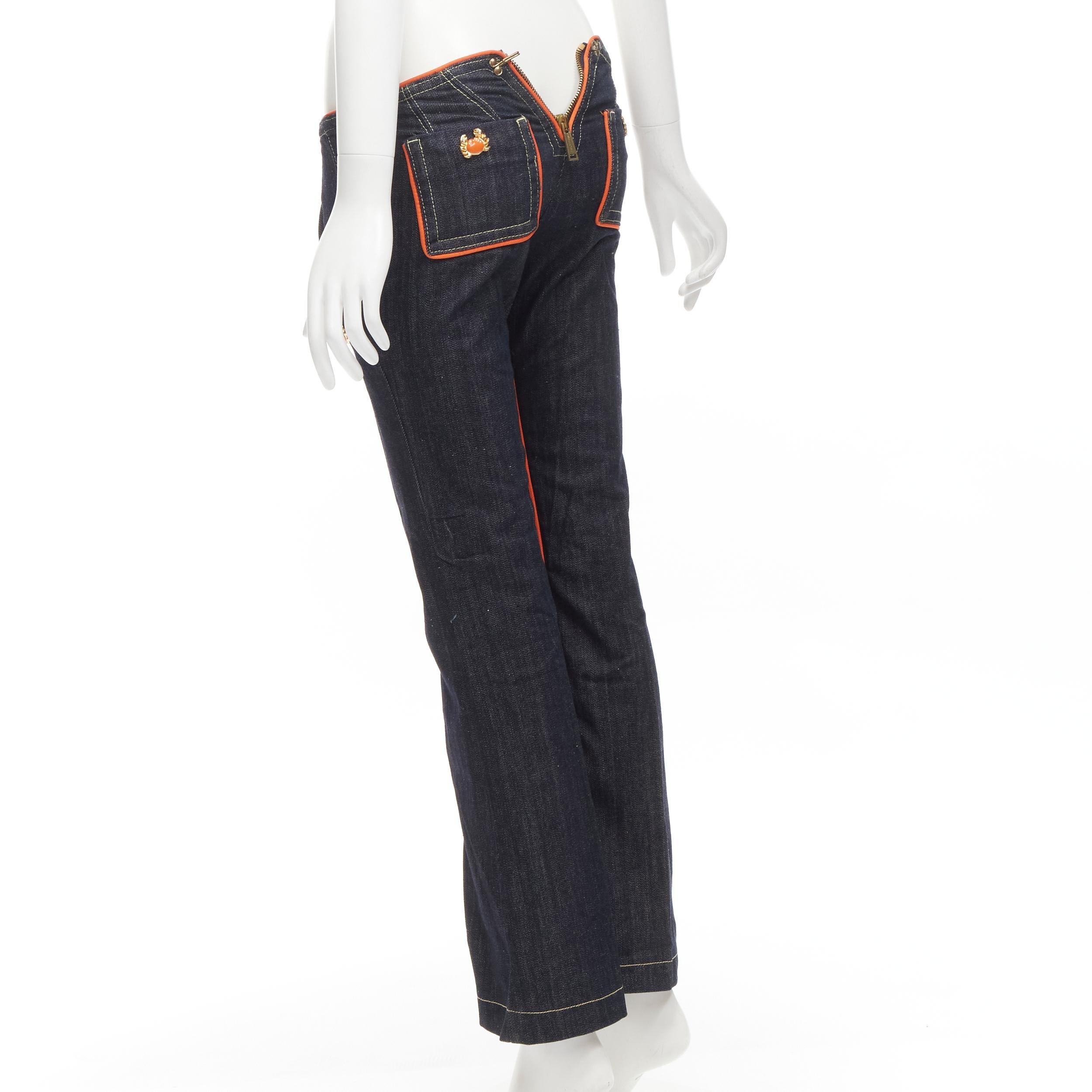 rare DSQUARED 2005 indigo denim orange crab charm low rise flared jeans IT40 S 2