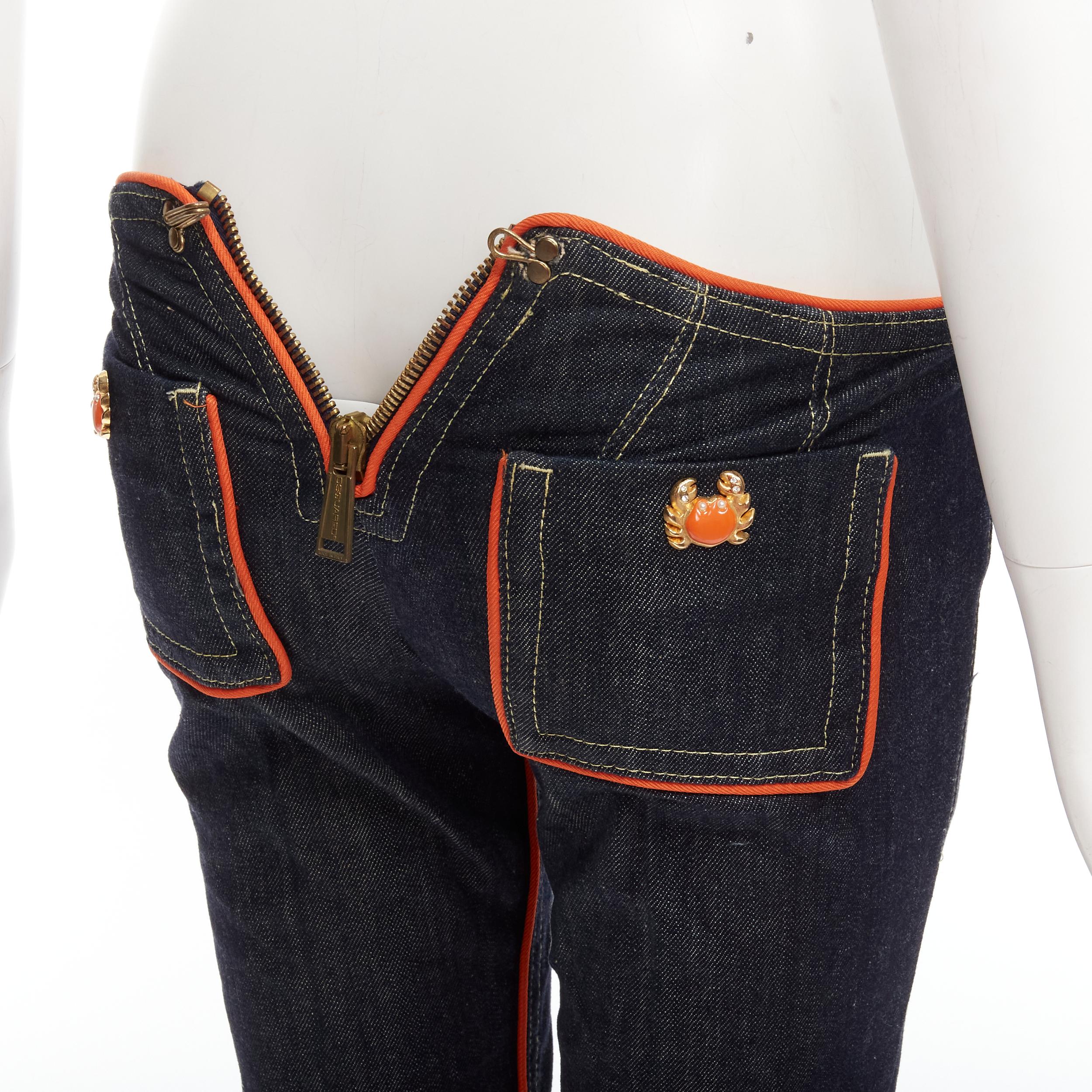rare DSQUARED 2005 indigo denim orange crab charm low rise flared jeans IT40 S 3