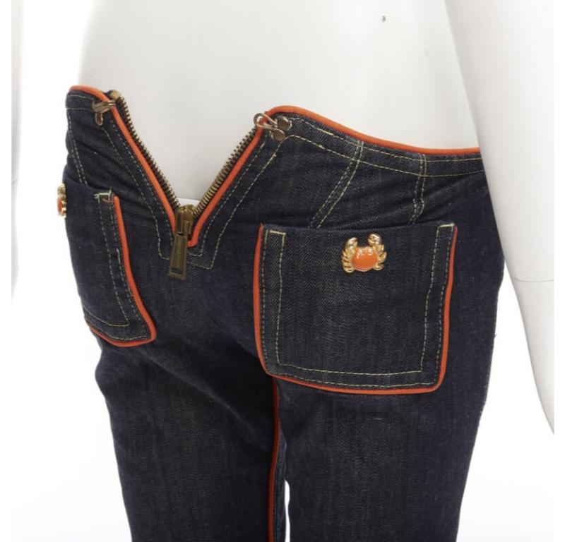 rare DSQUARED 2005 indigo denim orange crab charm low rise flared jeans IT40 S 2