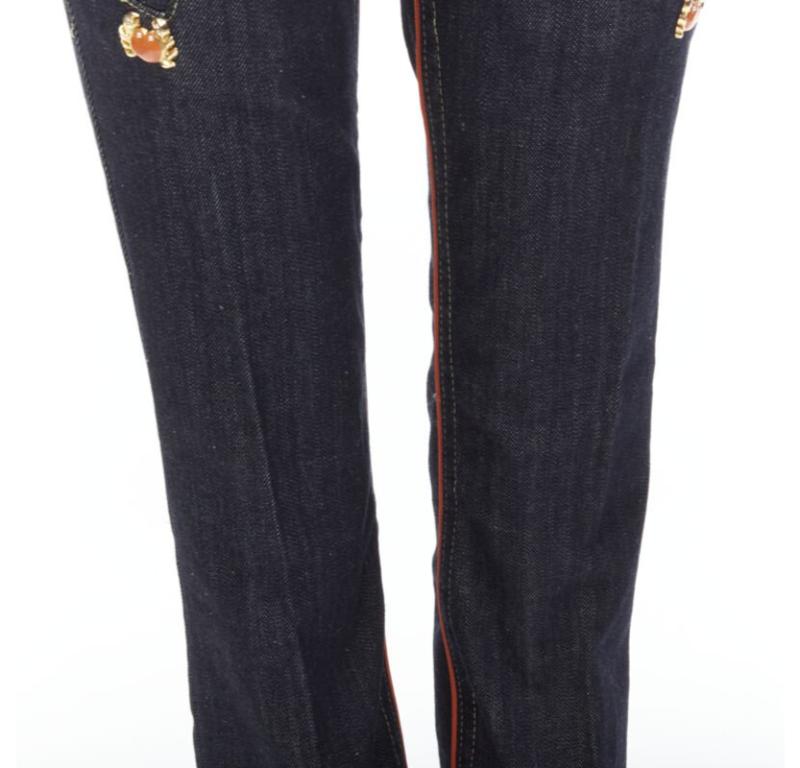 rare DSQUARED 2005 indigo denim orange crab charm low rise flared jeans IT40 S 4