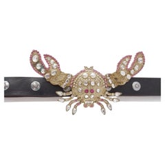 Seltener schwarzer Ledergürtel von Dsquared2 aus dem Jahr 2005 mit gold-rosa Kristall-Krabben-Schnalle
