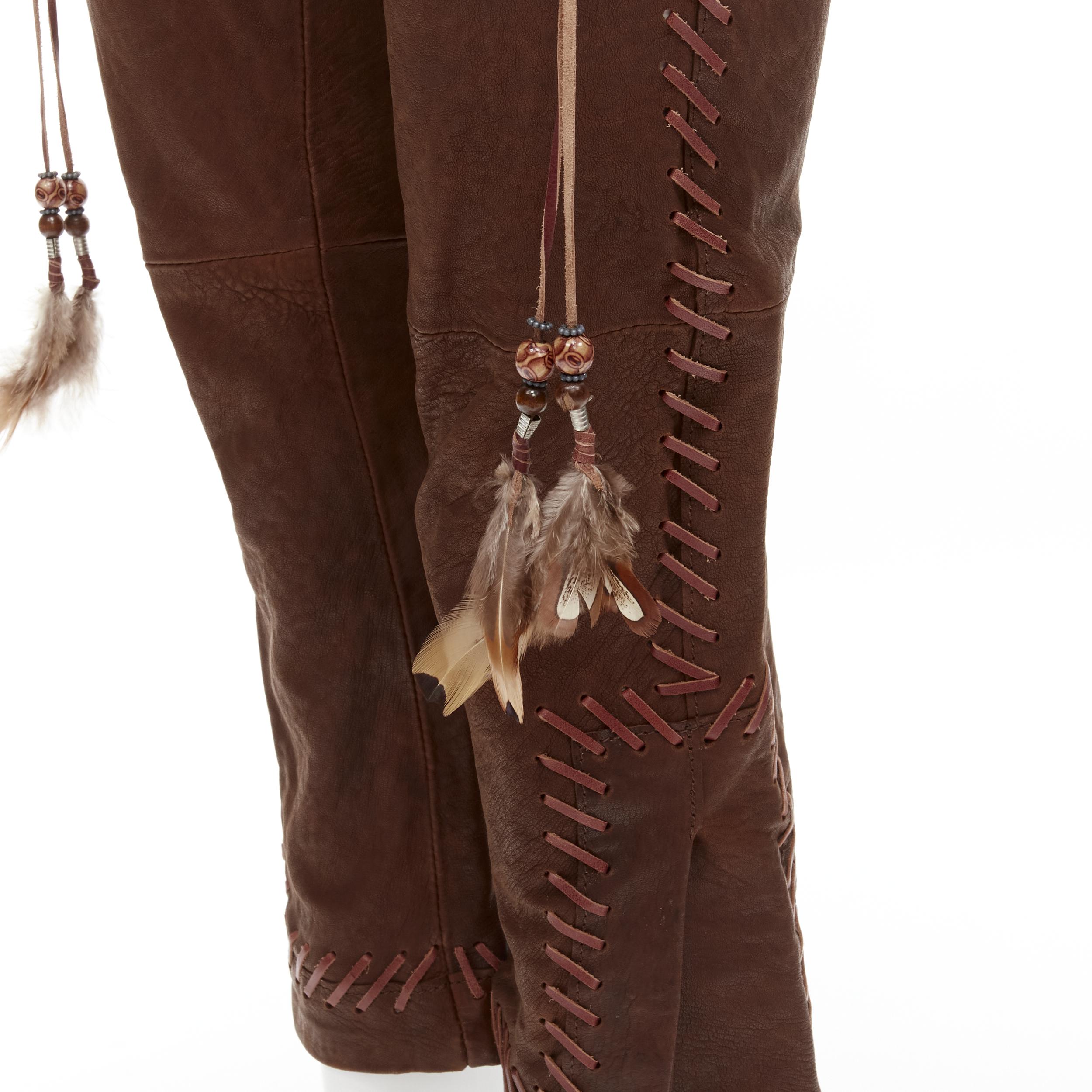 rare DSQUARED2 2005 Native American brown leather whipstitched pants IT38 S 1