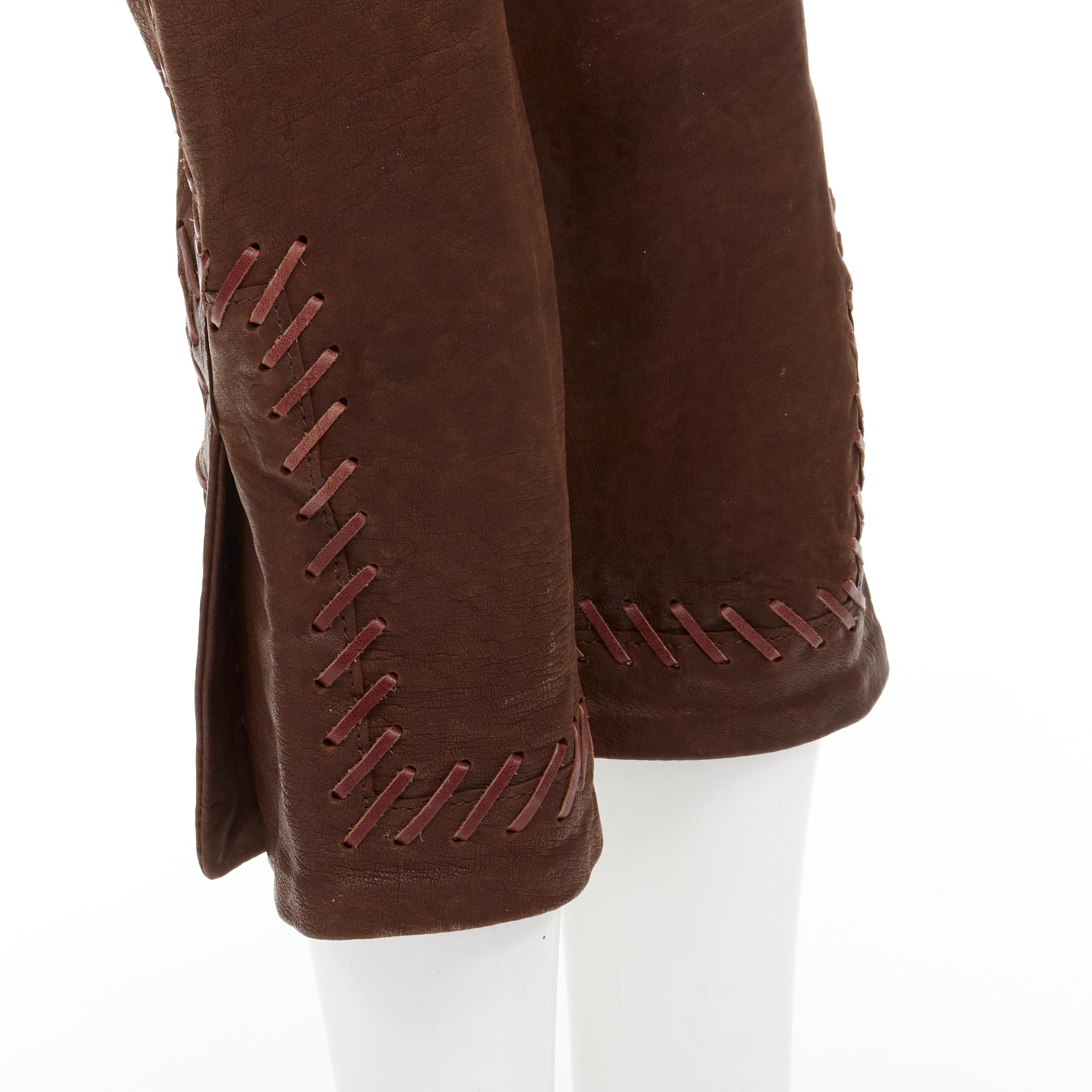 rare DSQUARED2 2005 Native American brown leather whipstitched pants IT38 S 2